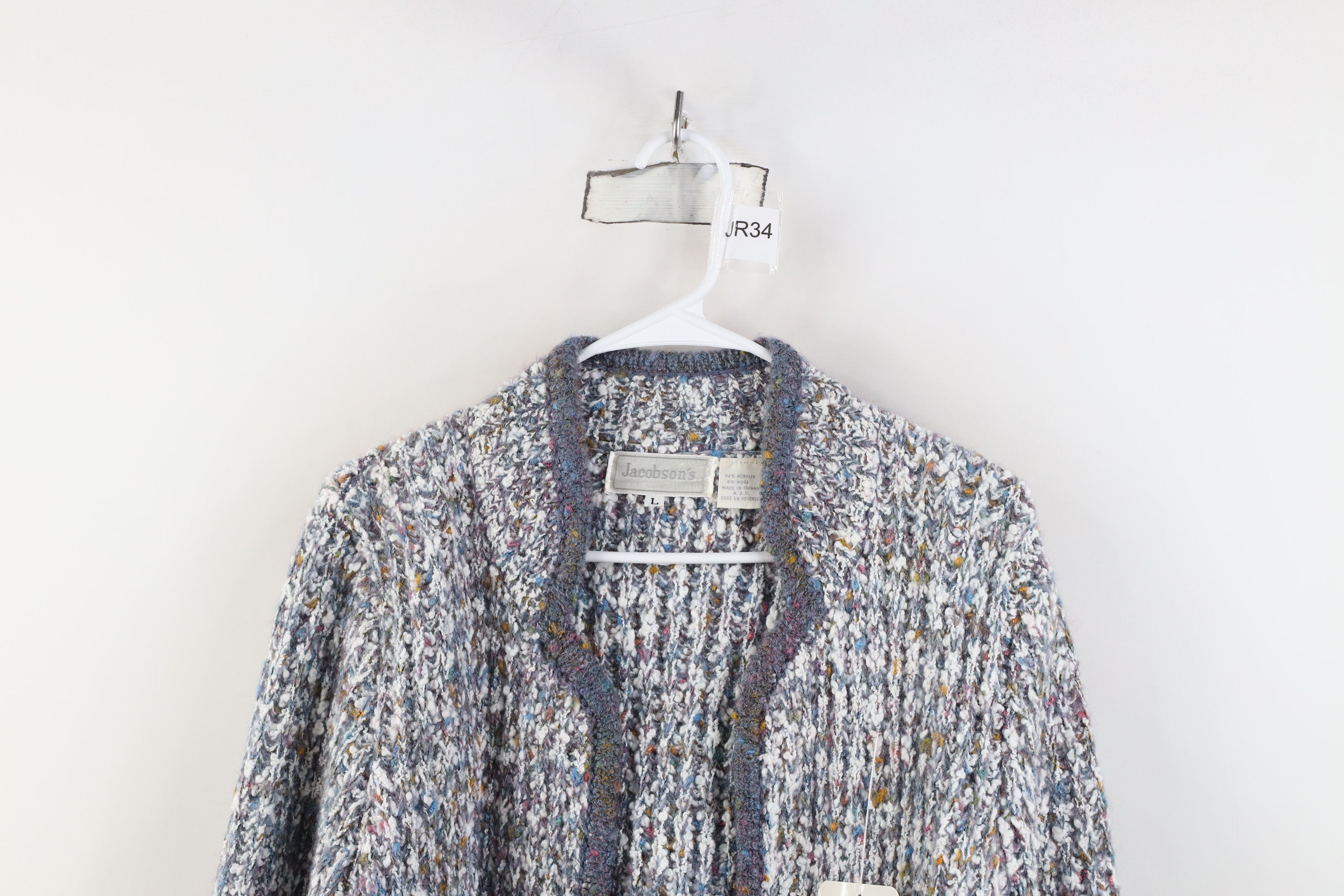 Vintage Deadstock Vintage 90s Wool Ribbed Knit Open Cardigan Sweater Size L / US 10 / IT 46 - 2 Thumbnail