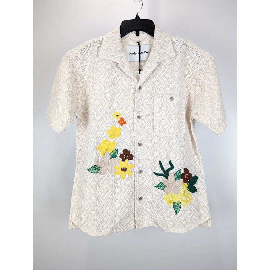 Andersson Bell o1rshd1 Flower Embroidery Open Collar Shirt in White Size US M / EU 48-50 / 2 - 4 Thumbnail