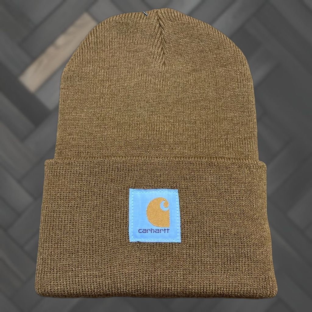 VINTAGE Carhartt Knit Watercolor Camo Patch Beanie Hat Brown NWT UNISEX