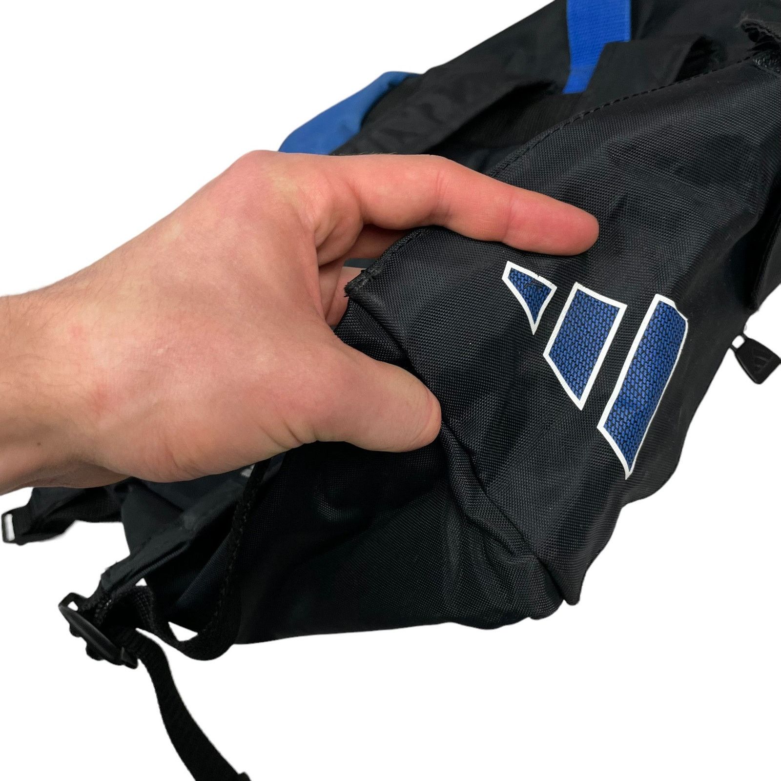 Adidas × Vintage Adidas Men's Black Blue 3-Stripes Velcro Flap Backpack Bag Size ONE SIZE - 5 Thumbnail