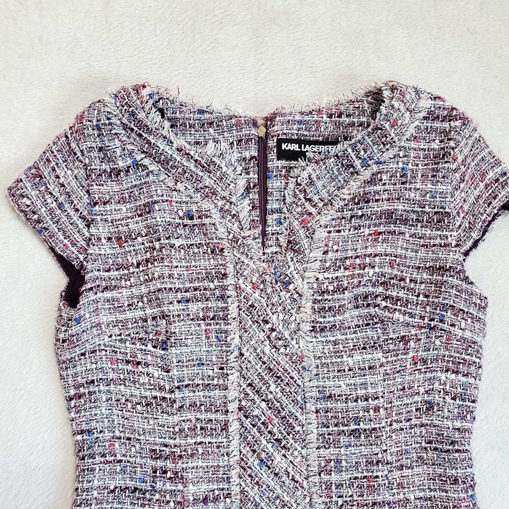 Karl Lagerfeld Karl Lagerfeld Dress Women 2 Purple Fringe Tweed Sheath Knee Length Zipper Back Lined Cap Sleeve V-Neck Size XS / US 0-2 / IT 36-38 - 5 Thumbnail