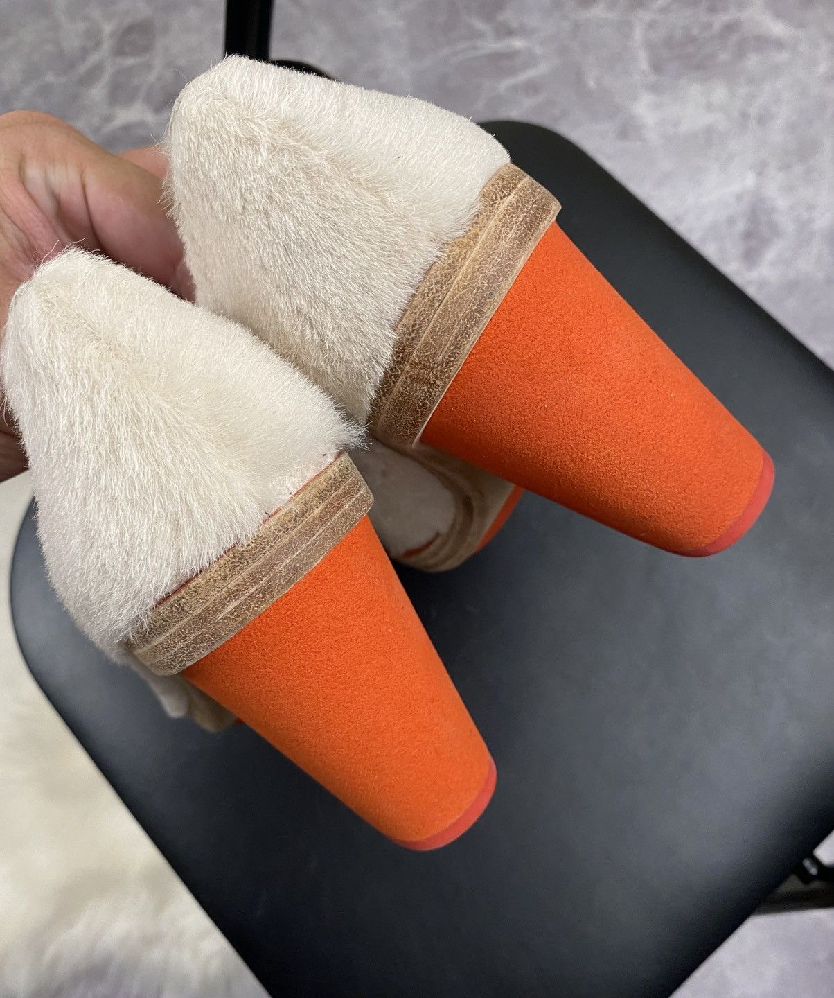 Eckhaus Latta Ugg x Eckhaus Latta Beige Fur Orange Cone Heels Mules Size US 7 / IT 37 - 7 Thumbnail
