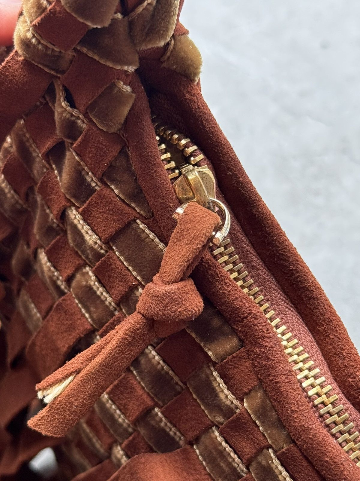 Bottega Veneta Bottega Veneta Fringe Hobo Intrecciato Suede and Velvet Mini Size ONE SIZE - 11 Thumbnail