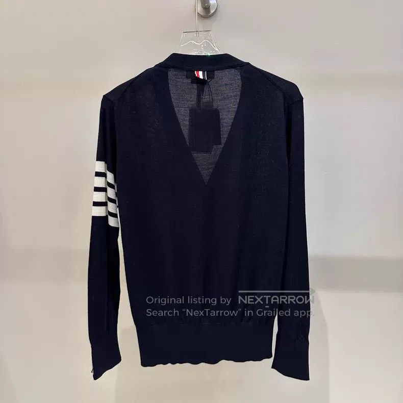 Thom Browne Thom Browne Classic Four Stripe Wool Cardigan in Dark Blue Size US M / EU 48-50 / 2 - 5 Thumbnail