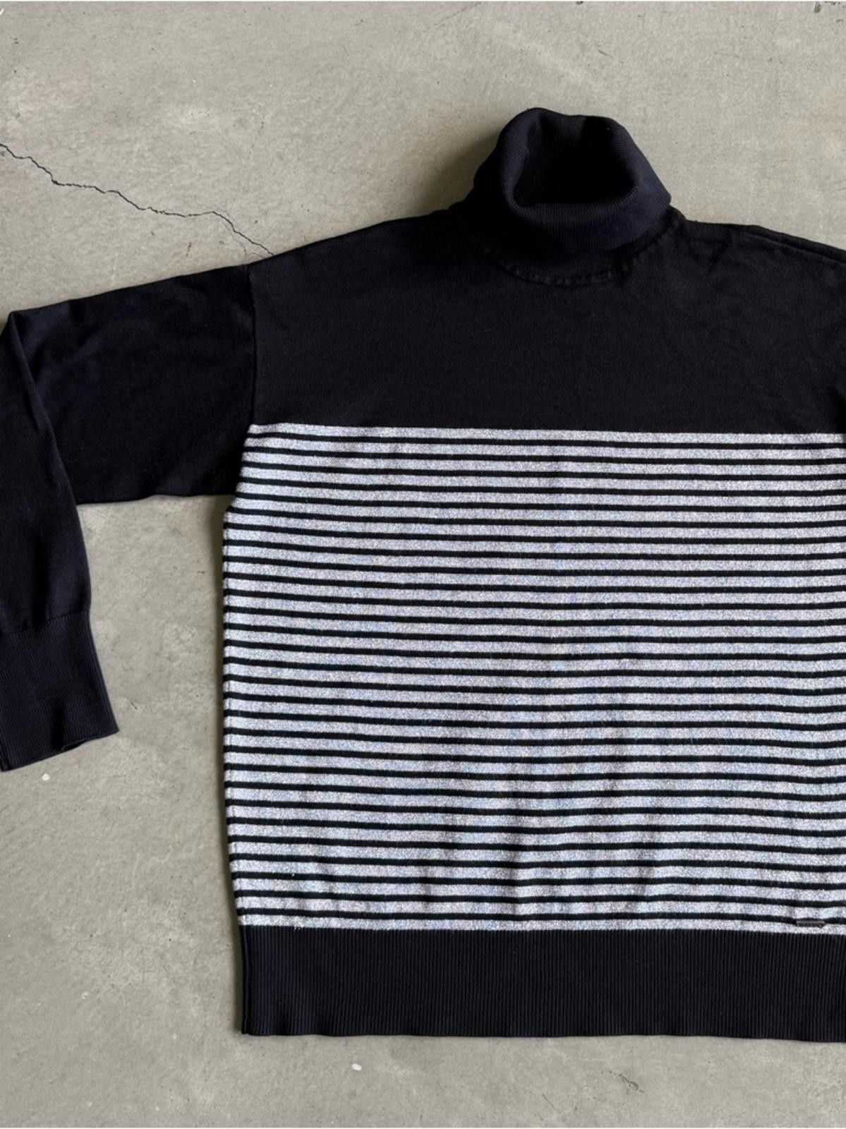 DKNY DKNY / Striped Turtleneck Sweater / Black Silver Size S / US 4 / IT 40 - 1 Thumbnail