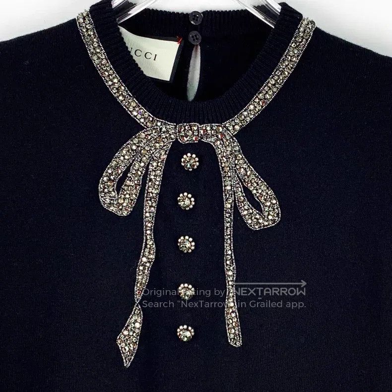 Gucci Gucci Black bow diamond wool round-neck short-sleeved swea Size XS / US 0-2 / IT 36-38 - 4 Thumbnail