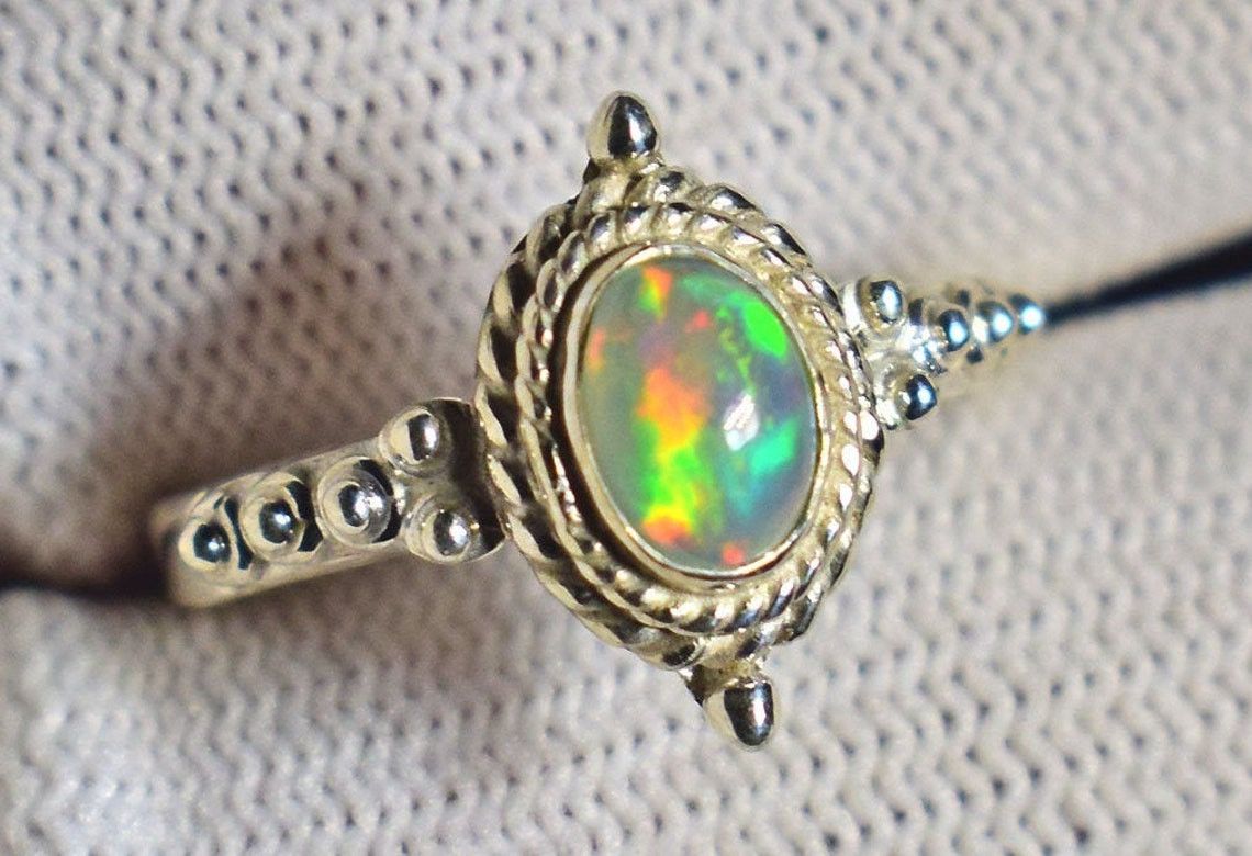 Handmade Ethiopian Opal Ring: Real 925 K Silver October Birthstone Size ONE SIZE - 4 Thumbnail