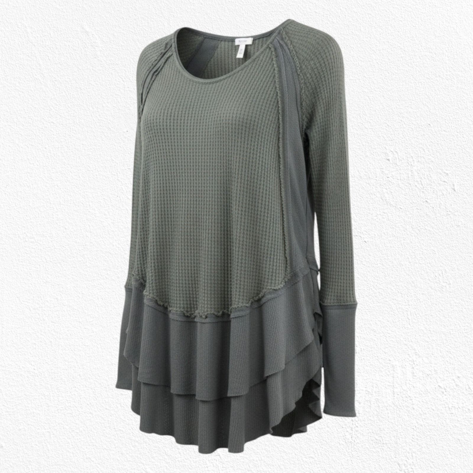 Free People We The Free Olive Gray Thermal Waffle Knit Top Size Small Size S / US 4 / IT 40 - 1 Thumbnail