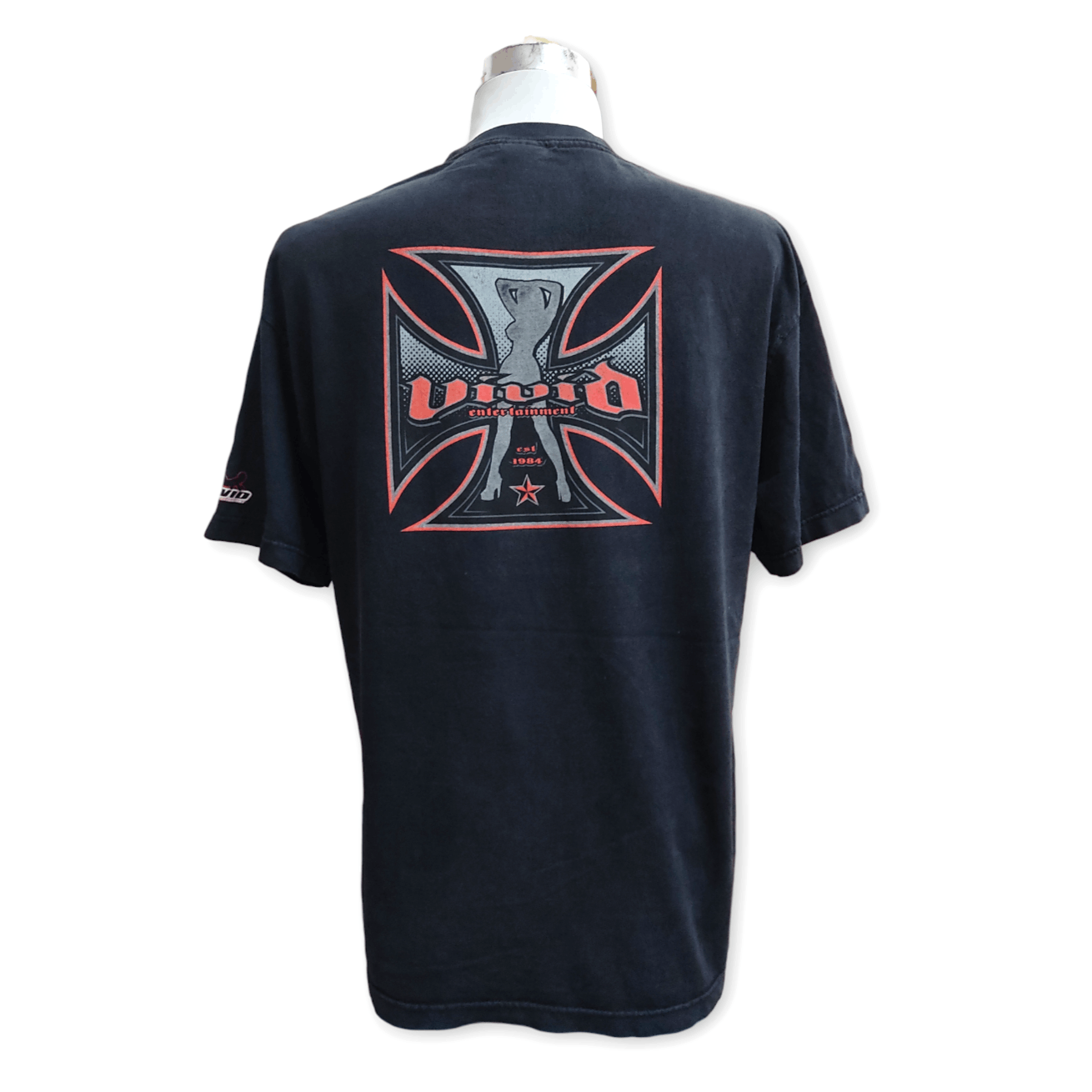 Vintage Vtg VIVID ADULT ENTERTAINMENT Big Cross Distressed T-shirt Size US XL / EU 56 / 4 - 1 Thumbnail