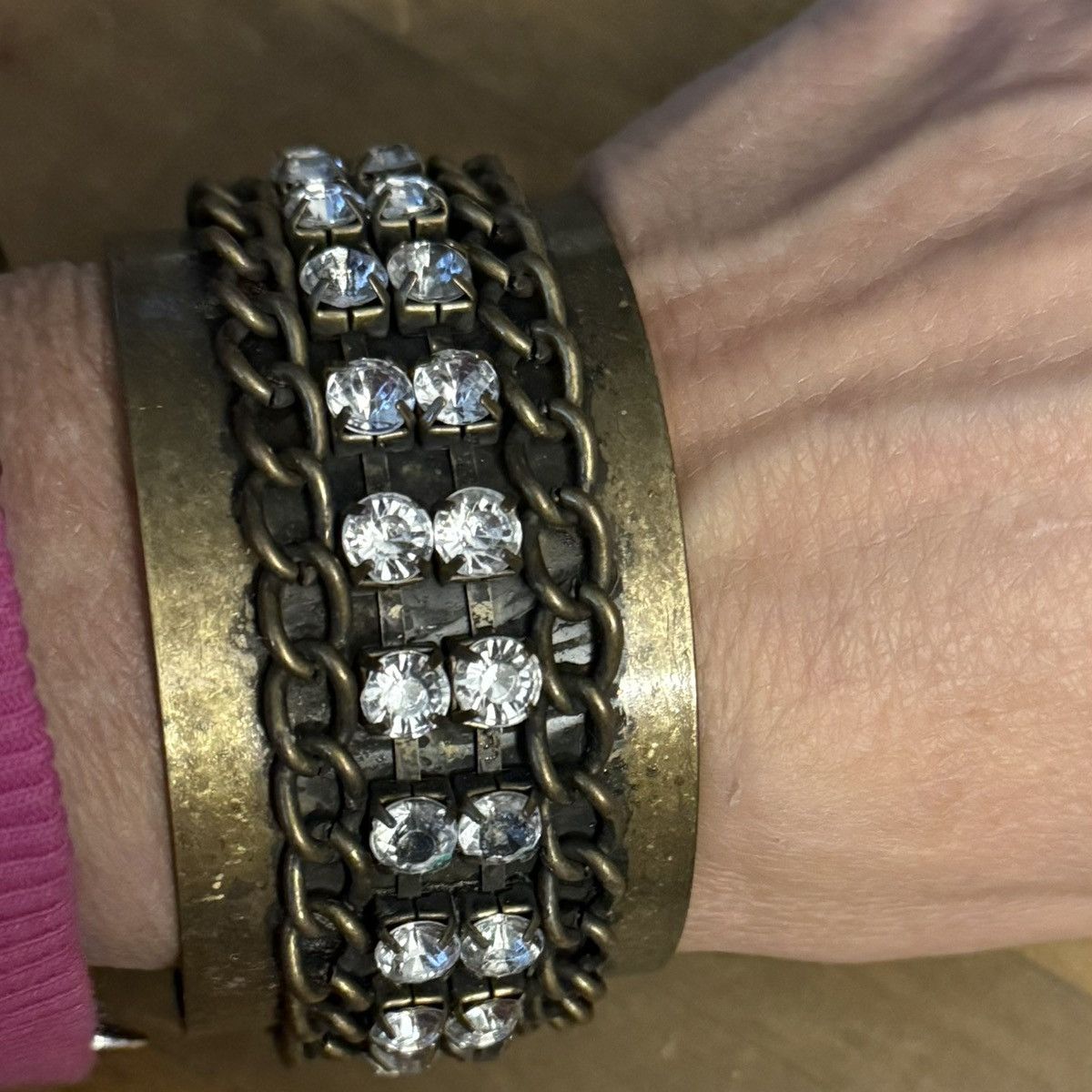 Other Chunky bronze chains and rhinestones cuff bangle bracelet Size ONE SIZE - 2 Thumbnail