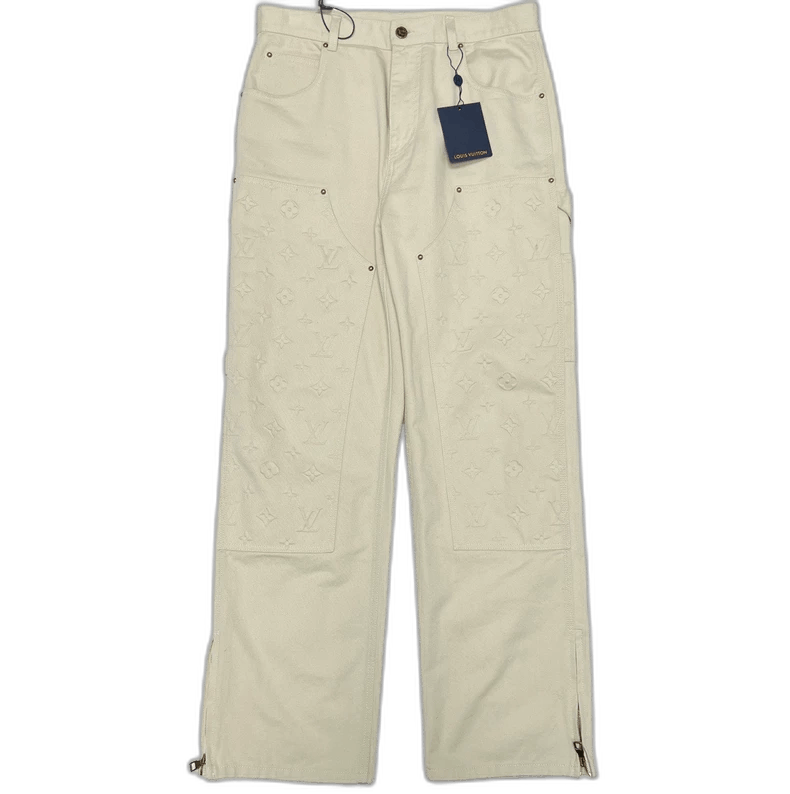 Louis Vuitton White Embossed Denim Pants Size 33