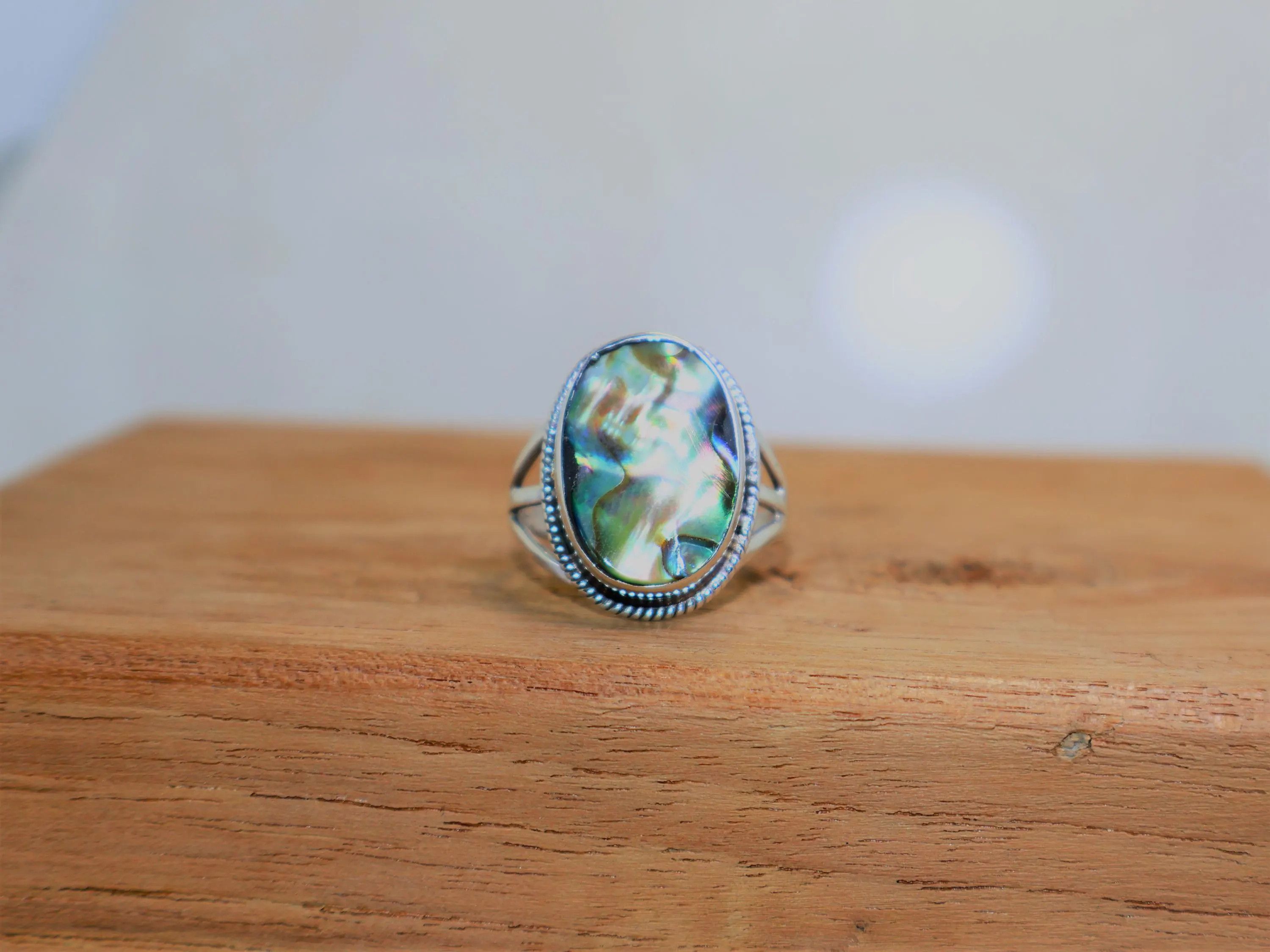 Handmade Abalone Shell Ring, 925 Sterling Silver Handmade Women Ring, Size ONE SIZE - 3 Thumbnail