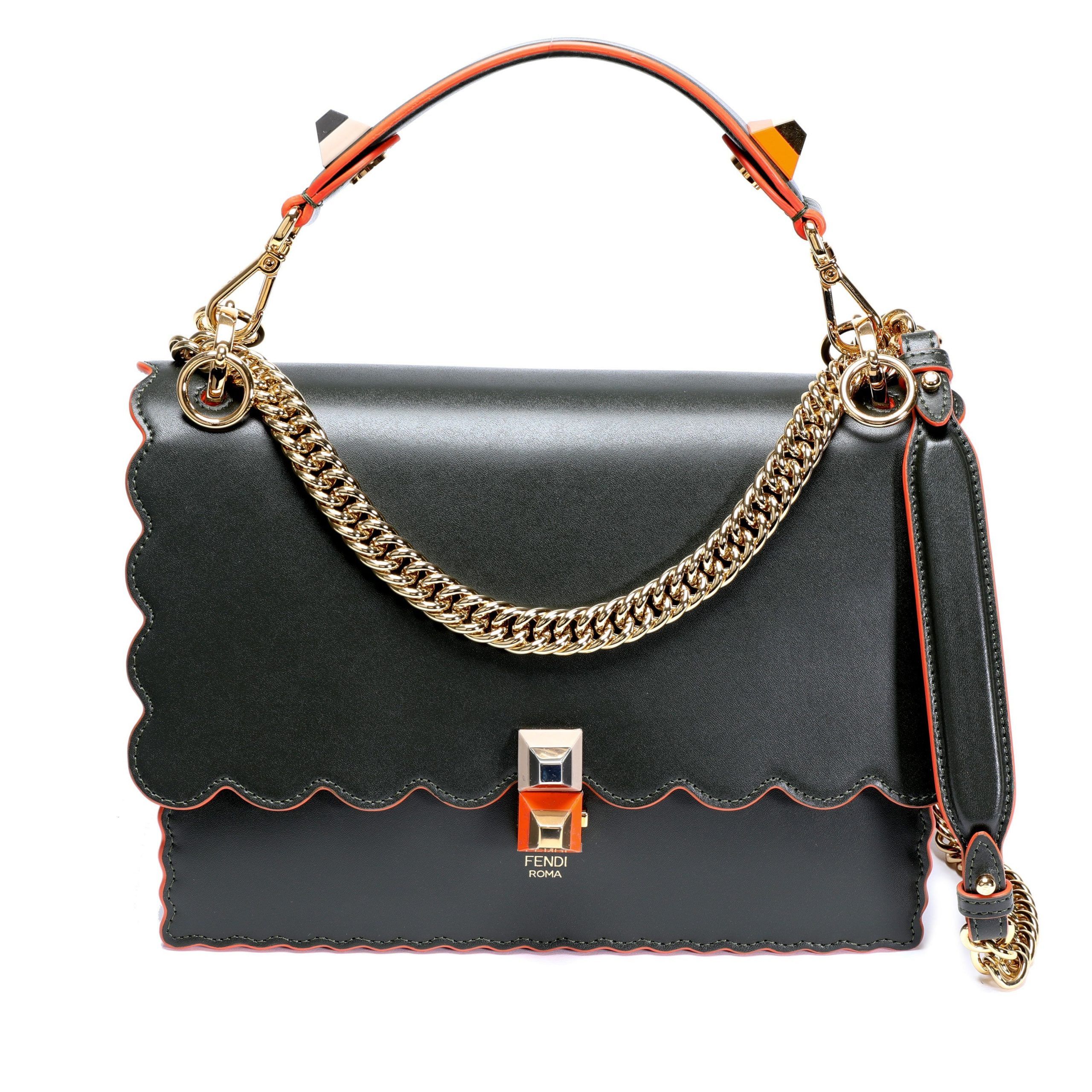 Fendi Verde Vitello Liberty Leather Studded Kan I Medium Shoulder Bag