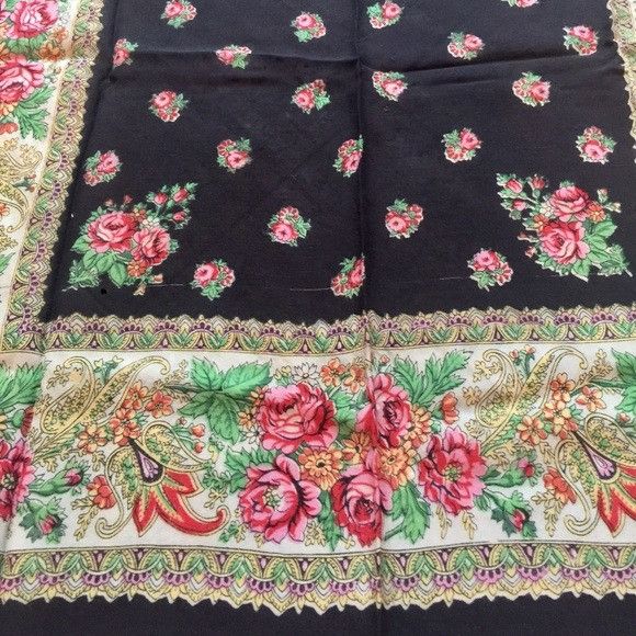 Vintage Vintage Black Garden Scarf Handkerchief Size ONE SIZE - 3 Thumbnail