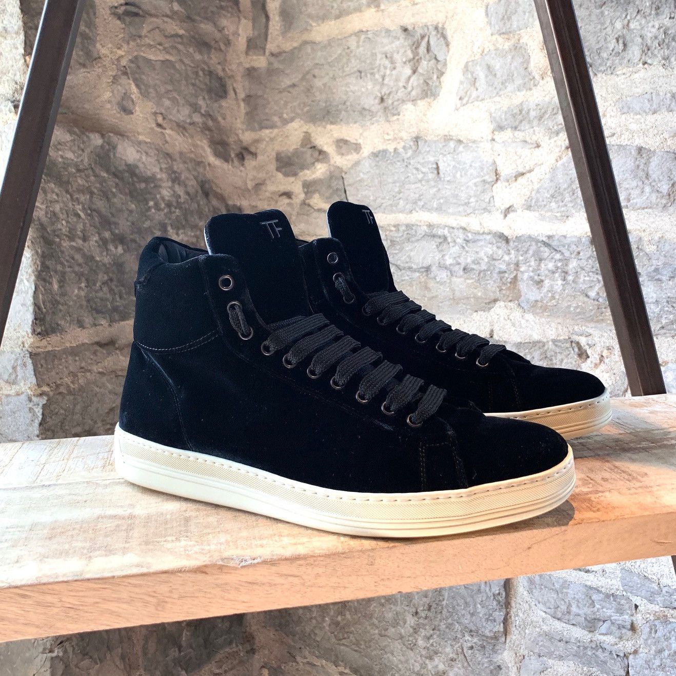 Tom Ford Tom Ford Black Velvet Russel High-top Sneakers Size US 8.5 / EU 41-42 - 1 Thumbnail