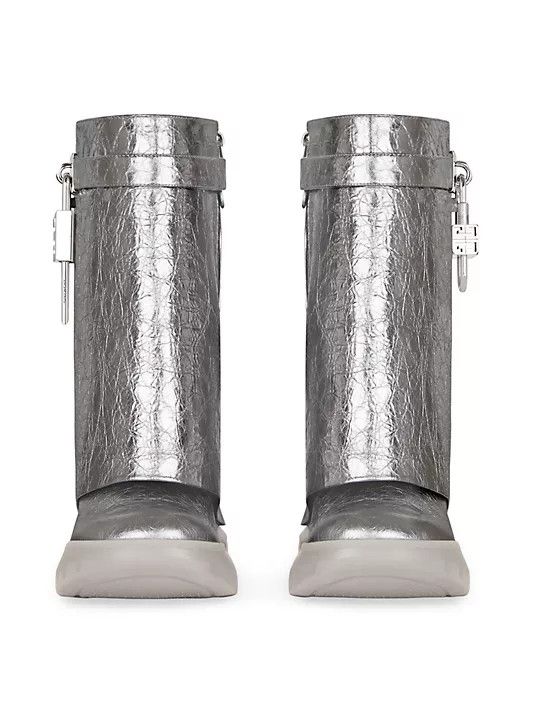 Givenchy o1w1db10325 Shark Lock Biker Boots in Silver/Grey Size US 9 / IT 39 - 4 Thumbnail