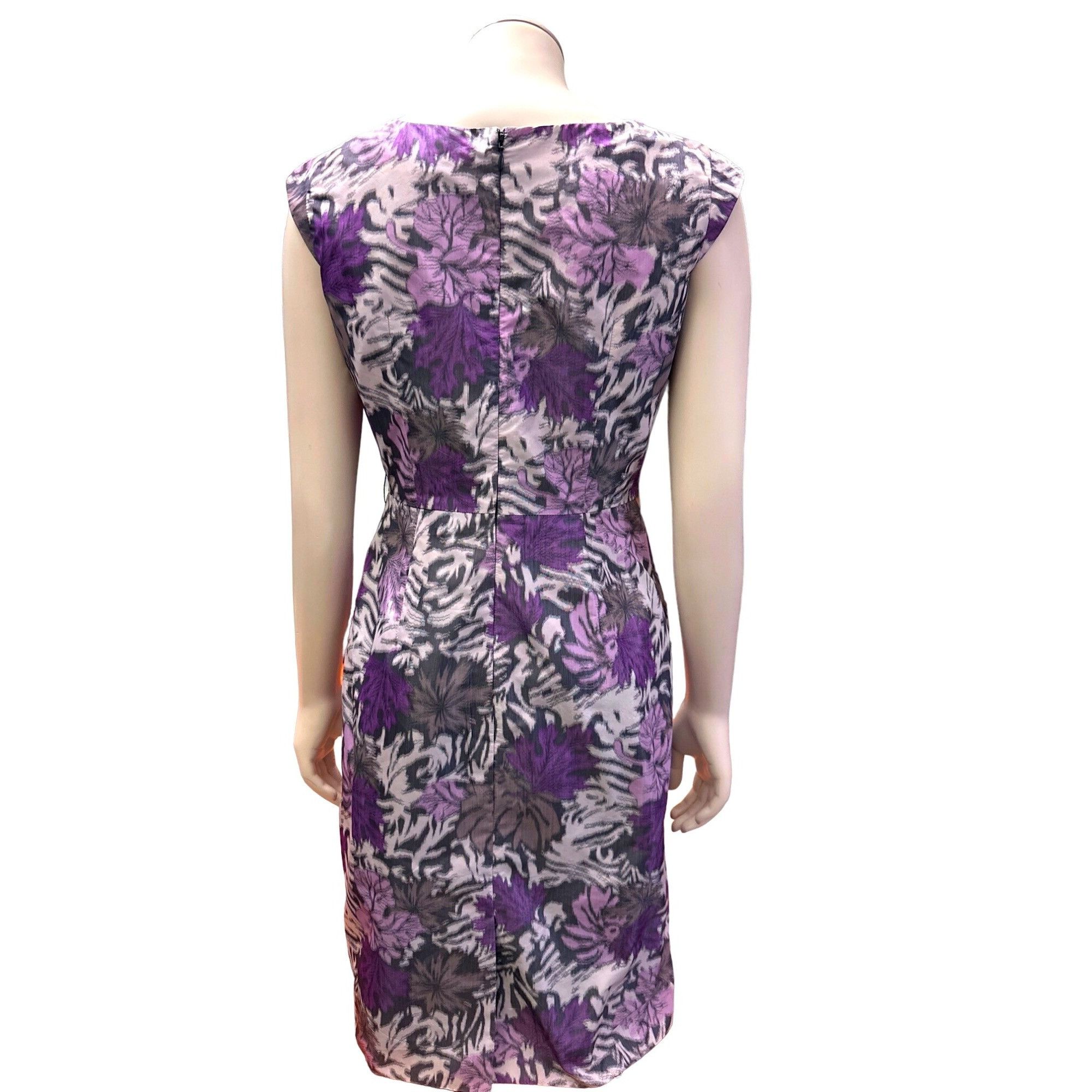 Other Alex Marie Purple Gray Floral Sleeveless Sheath Dress Pleate Size XS / US 0-2 / IT 36-38 - 3 Thumbnail