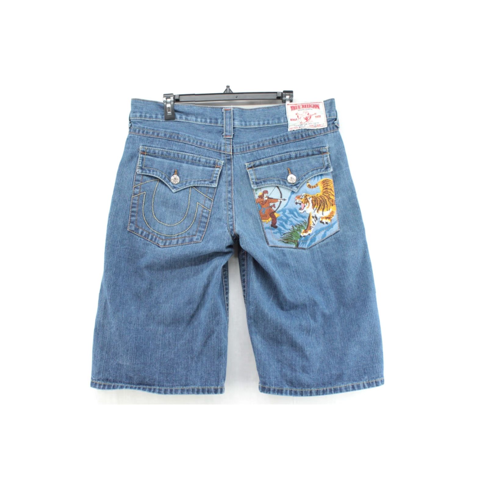 True Religion True Religion Shorts Men 38 Bermuda Denim Blue Embroidered Tiger Hunter Size US 38 / EU 54 - 4 Thumbnail