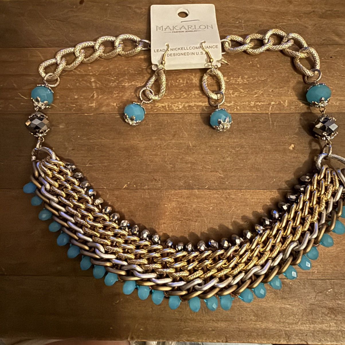 Other Makarlon multi woven chain with turquoise statement necklace Size ONE SIZE - 2 Thumbnail