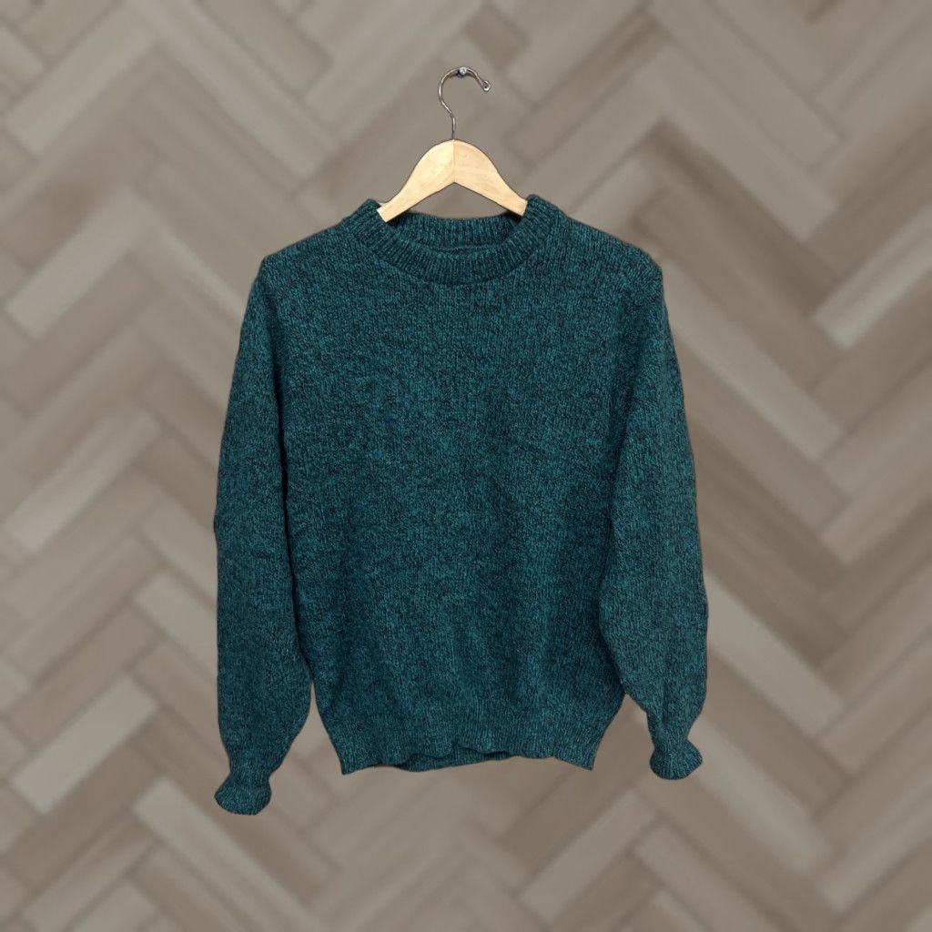 Lands' End VINTAGE Lands'End Sweatshirt Wool Knit Green Crew Neck Long Sleeve Big & Tall Men LT Green Plaid Pullover Pullover Size L / US 10 / IT 46 - 1 Thumbnail