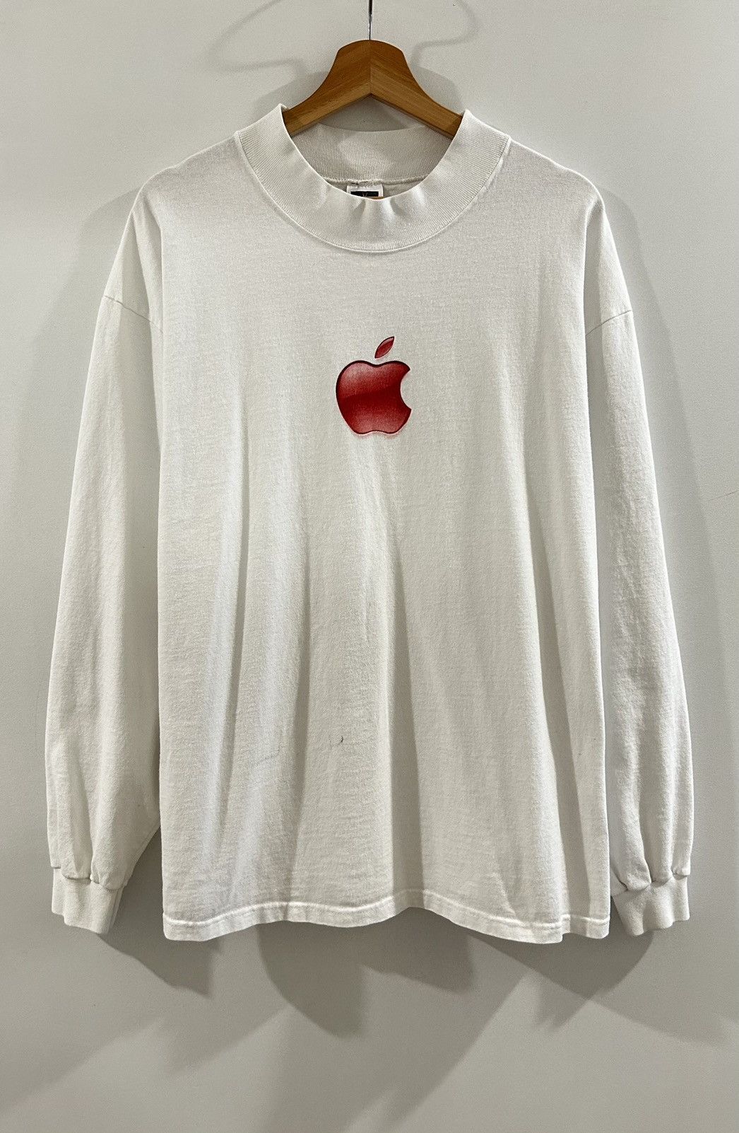 Image of 90's Apple Long Sleeve Mock Neck T-Shirt in White, Men's (Size XL)