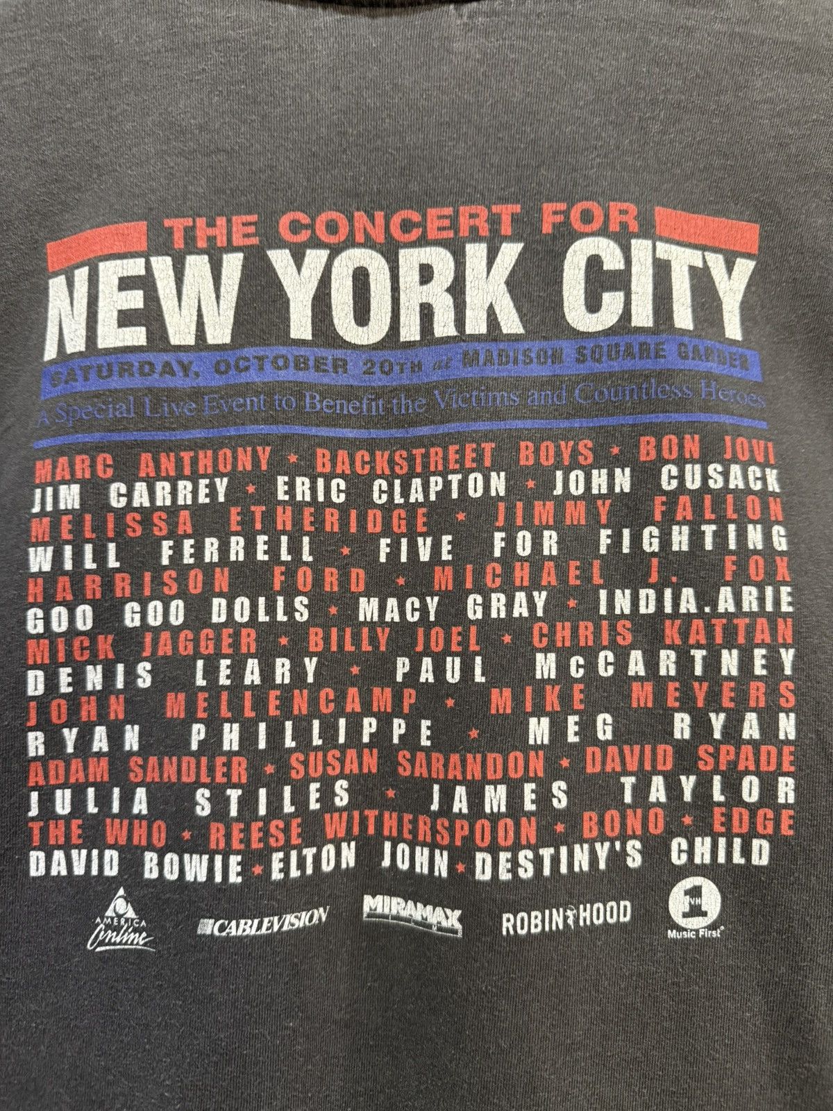 Band Tees Thrashed Vintage 90s The Concert For New York City Sun Faded Size US XL / EU 56 / 4 - 11 Thumbnail