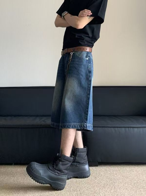 Japanese Brand × Jean Blue street washed vintage wide leg distressed denim shorts Size US 32 / EU 48 - 2 Thumbnail