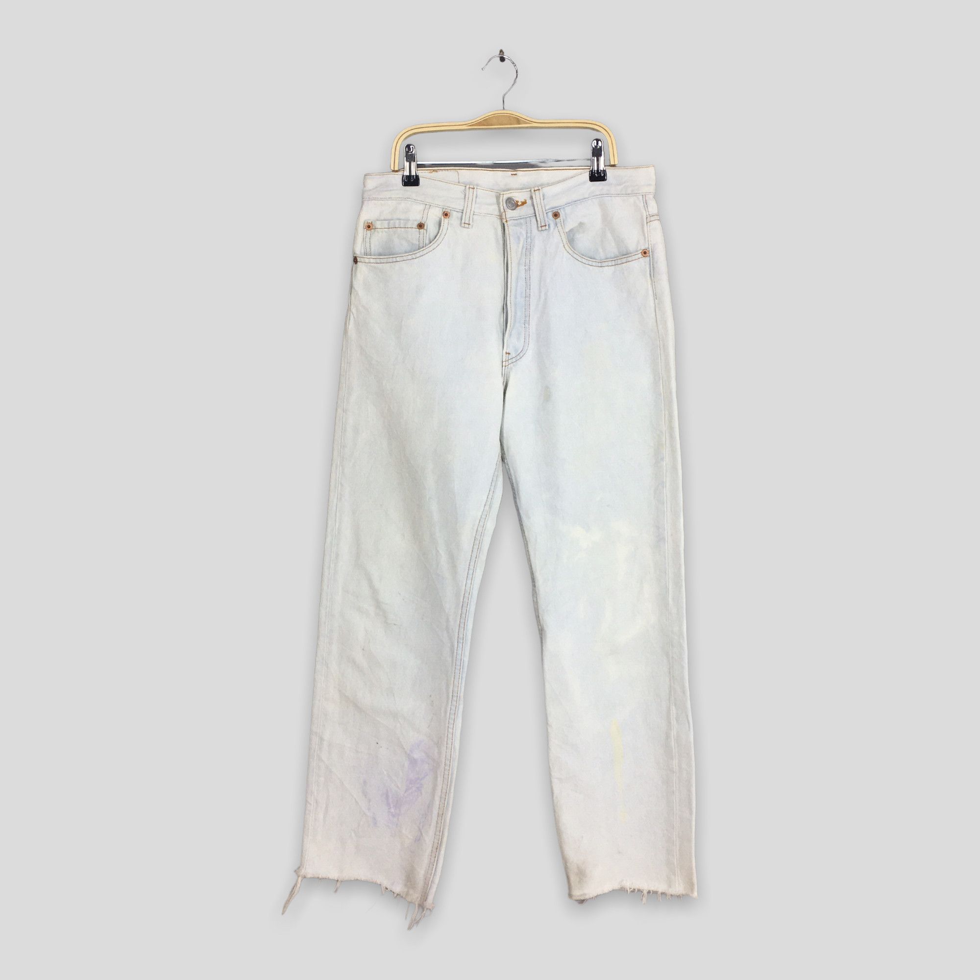 image of Size 29X27 Vintage 90's Levi's 501 Pale Blue Stonewash Jeans in White, Men's