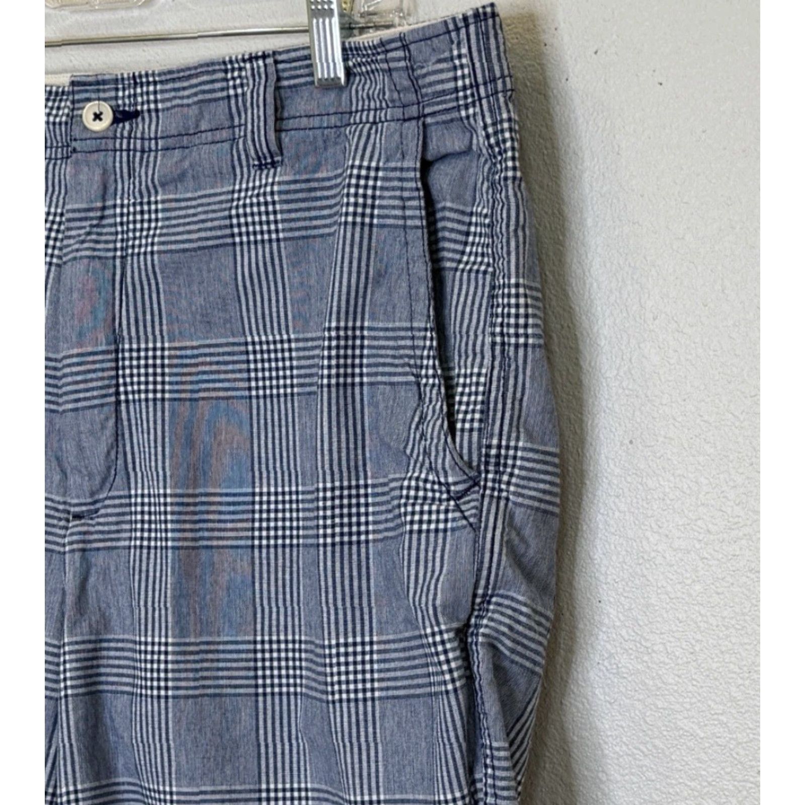Cremieux Cremieux Chino Shorts Mens 38 Blue Plaid Flat Front 10” Inseam Cotton Coastal Beach Casual Travel Size US 38 / EU 54 - 2 Thumbnail