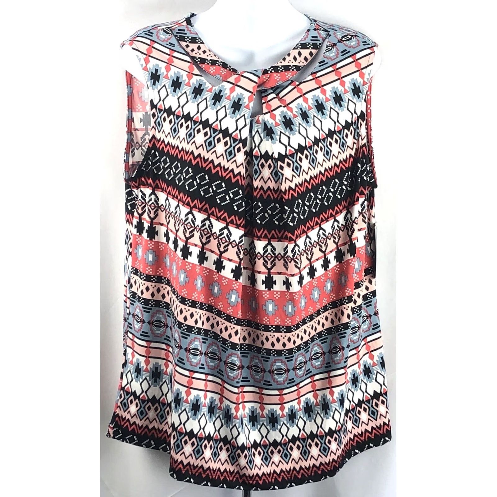 Vintage Robert Louis sleeveless top L blk coral geo cut out hippie boho tribal geometric shirt Womens 90s festival style Size L / US 10 / IT 46 - 5 Thumbnail