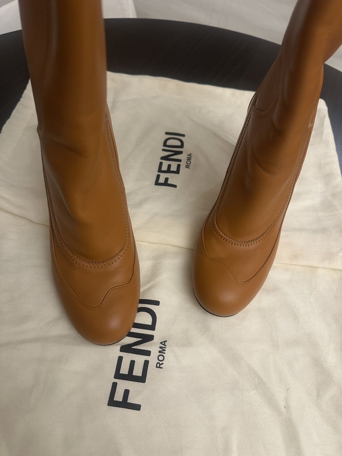Fendi Fendi Mid-Calf Mid-Heel Camel Leather Boots Size US 8 / IT 38 - 4 Thumbnail