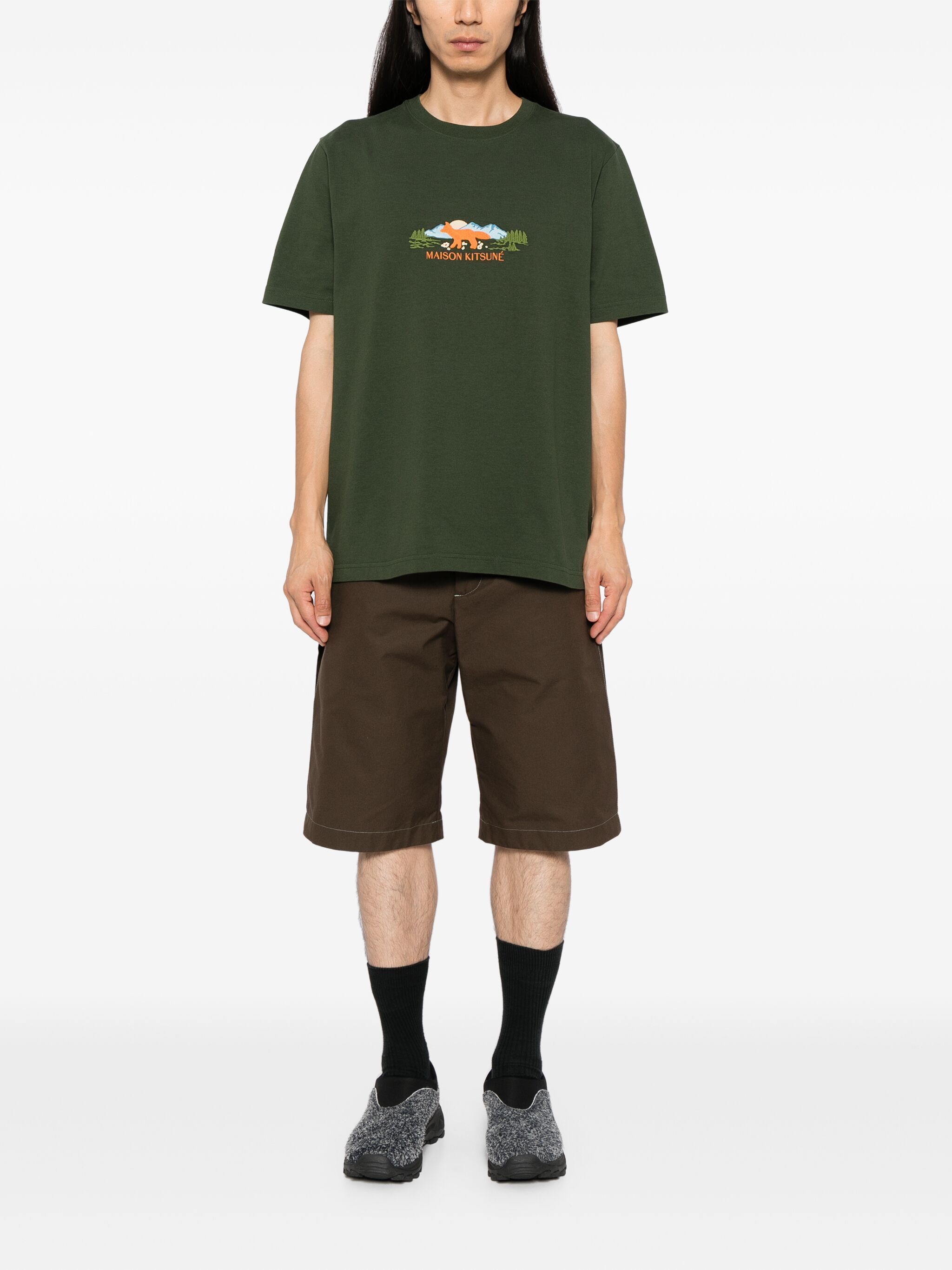 Maison Kitsune o1s22i1n1124 Fox Outdoor Profile T-Shirt in Green Size US S / EU 44-46 / 1 - 1 Thumbnail