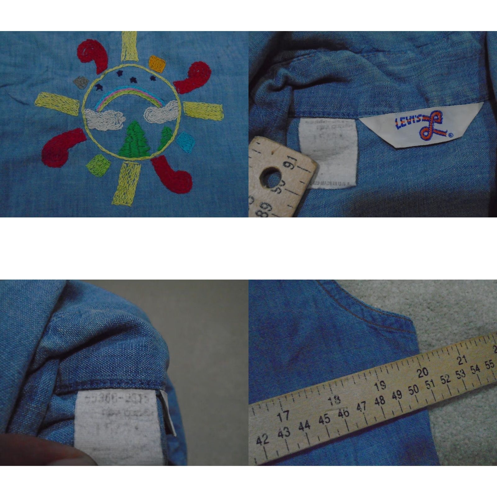 Levi's VINTAGE Levi's Button-Up Shirt Womens Large Blue Chambray Chain Stitch 70s Hippie Shirt Size L / US 10 / IT 46 - 8 Thumbnail