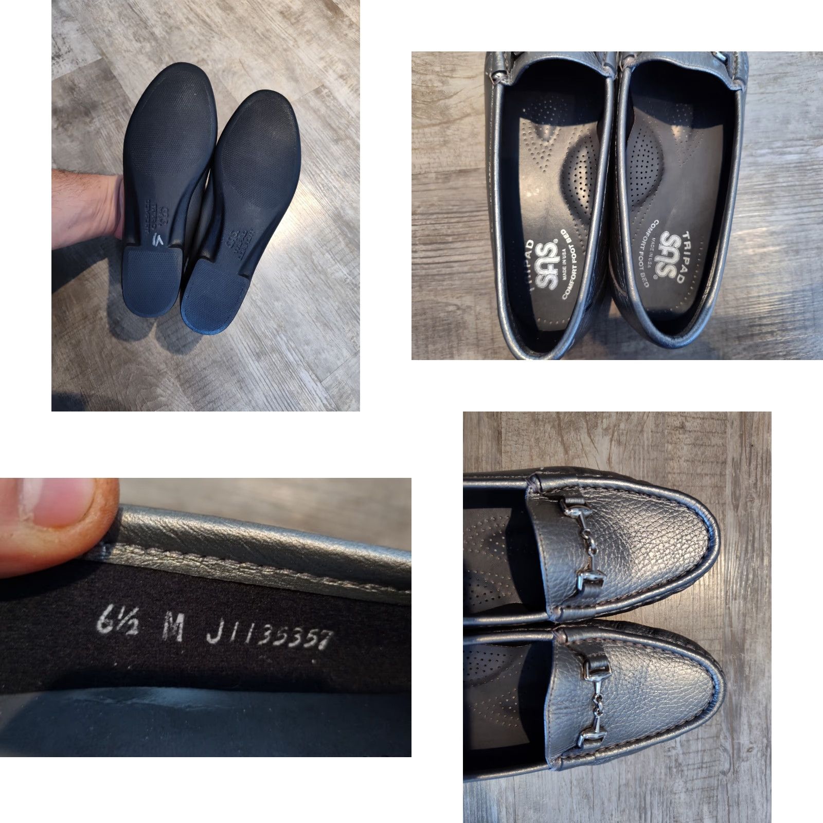 SAS SAS Metro Loafers Women’s 6.5 M Gray Silver Leather Horsebit Flats Casual Shoes Size US 6.5 / IT 36.5 - 8 Thumbnail