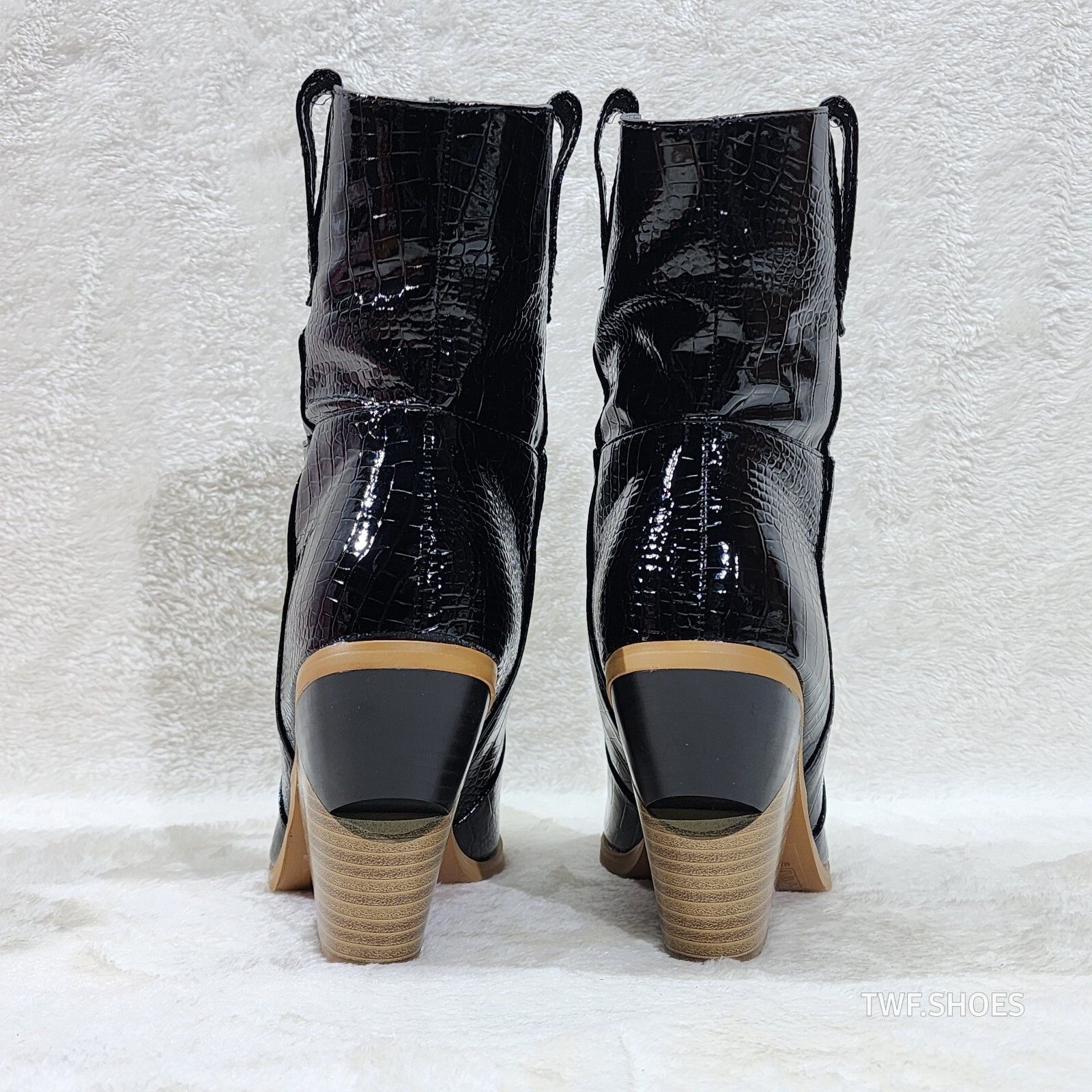 Other Twisted Black Patent Country Western Cowgirl Ankle Boots 2 T Size US 7.5 / IT 37.5 - 3 Thumbnail