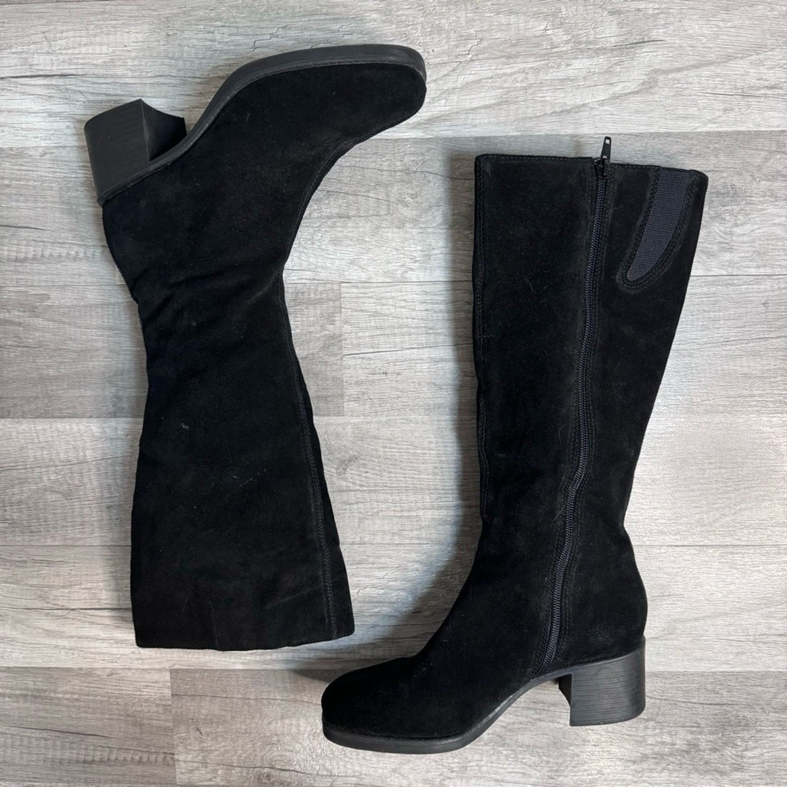Vintage Bernardo Black Suede Knee High Boots Y2K Block Heel 6 1/2 Size US 6.5 / IT 36.5 - 2 Thumbnail
