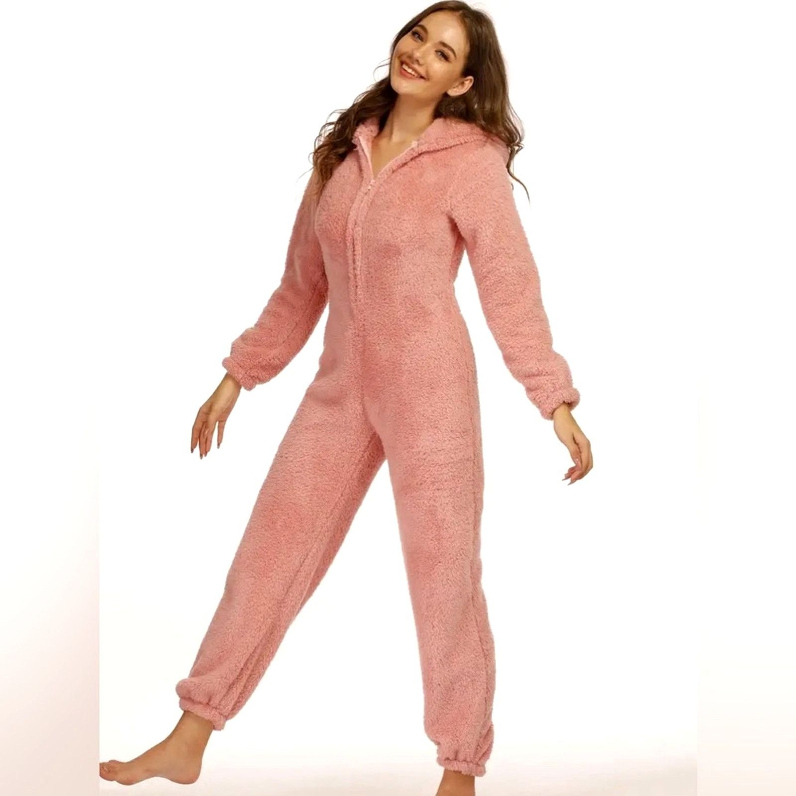 Other Zip Up Hooded Teddy Jumpsuit with Ears Black - size M Size 29" - 8 Thumbnail