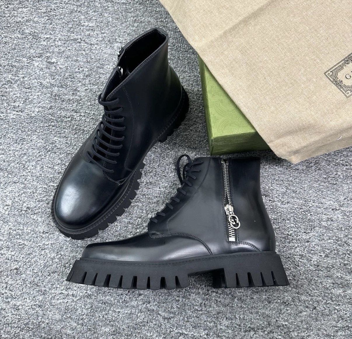 Gucci Black Leather Lace-Up Ankle Boots with Zipper Size US 9 / EU 42 - 1 Thumbnail