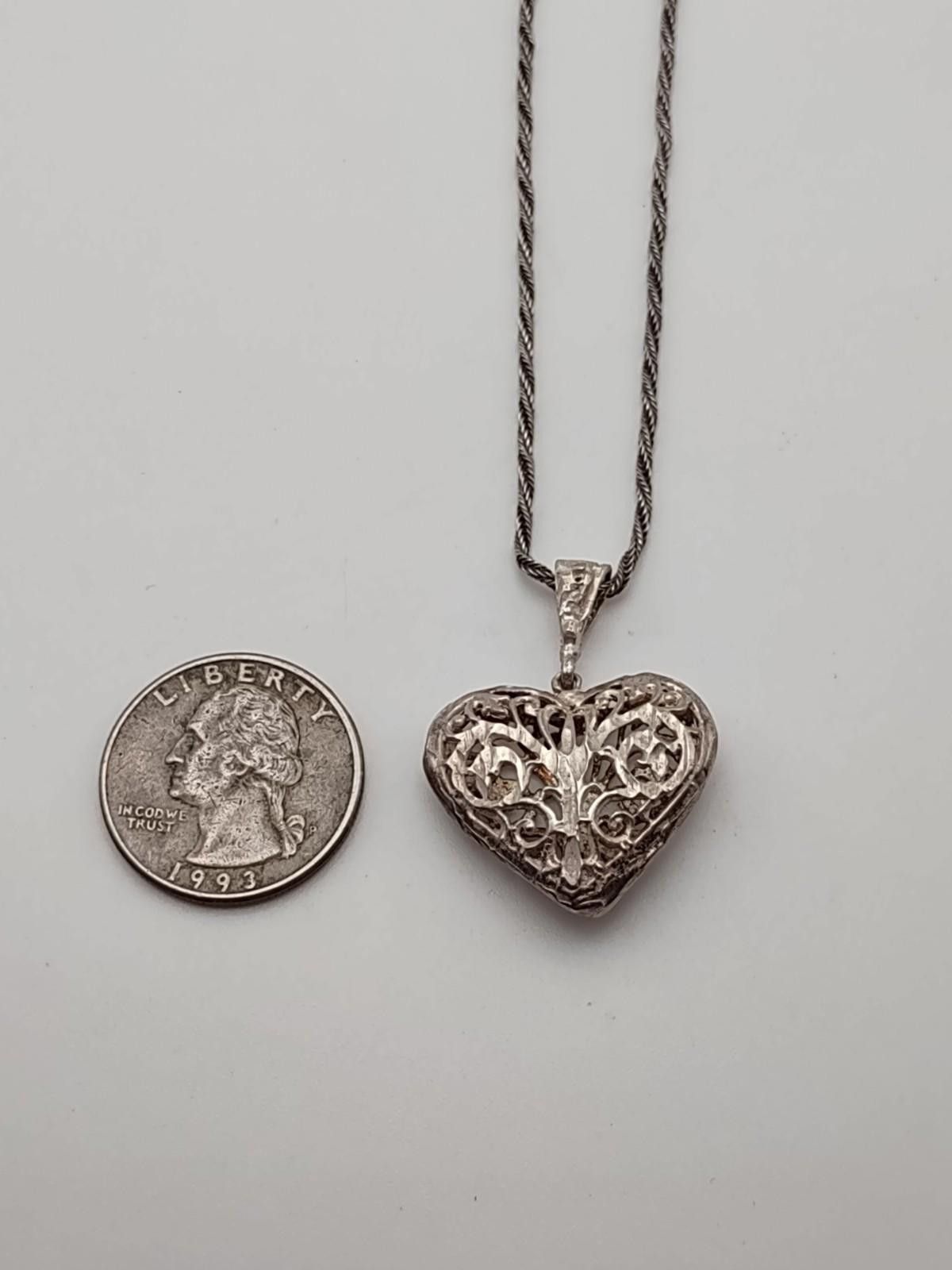 Other Sterling Silver Filigree Heart Pendant 24” Chain Italy 925 Size ONE SIZE - 2 Thumbnail