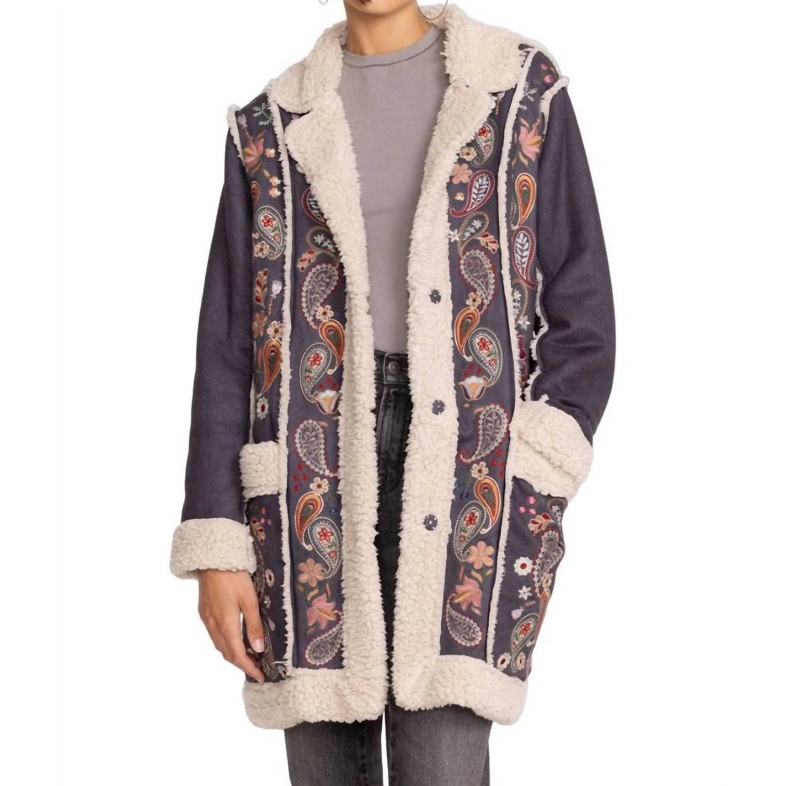 Johnny Was Lori Suede Sherpa Jacket In Charcoal Grailed