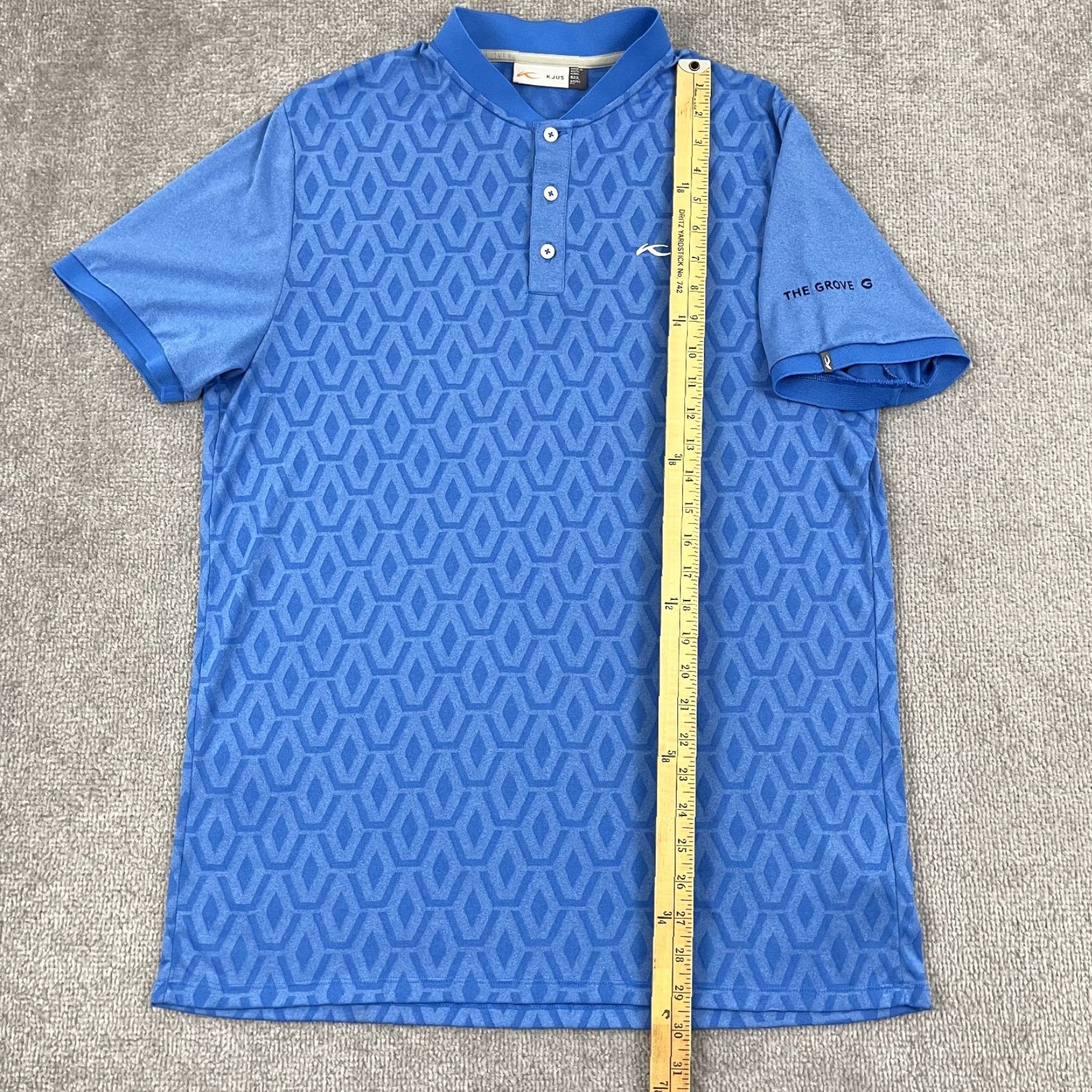 KJUS KJUS Polo Shirt Mens L Blue Jacquard Lance Knit Grove Performance Golf Tennis Walking Sports Size US L / EU 52-54 / 3 - 6 Thumbnail