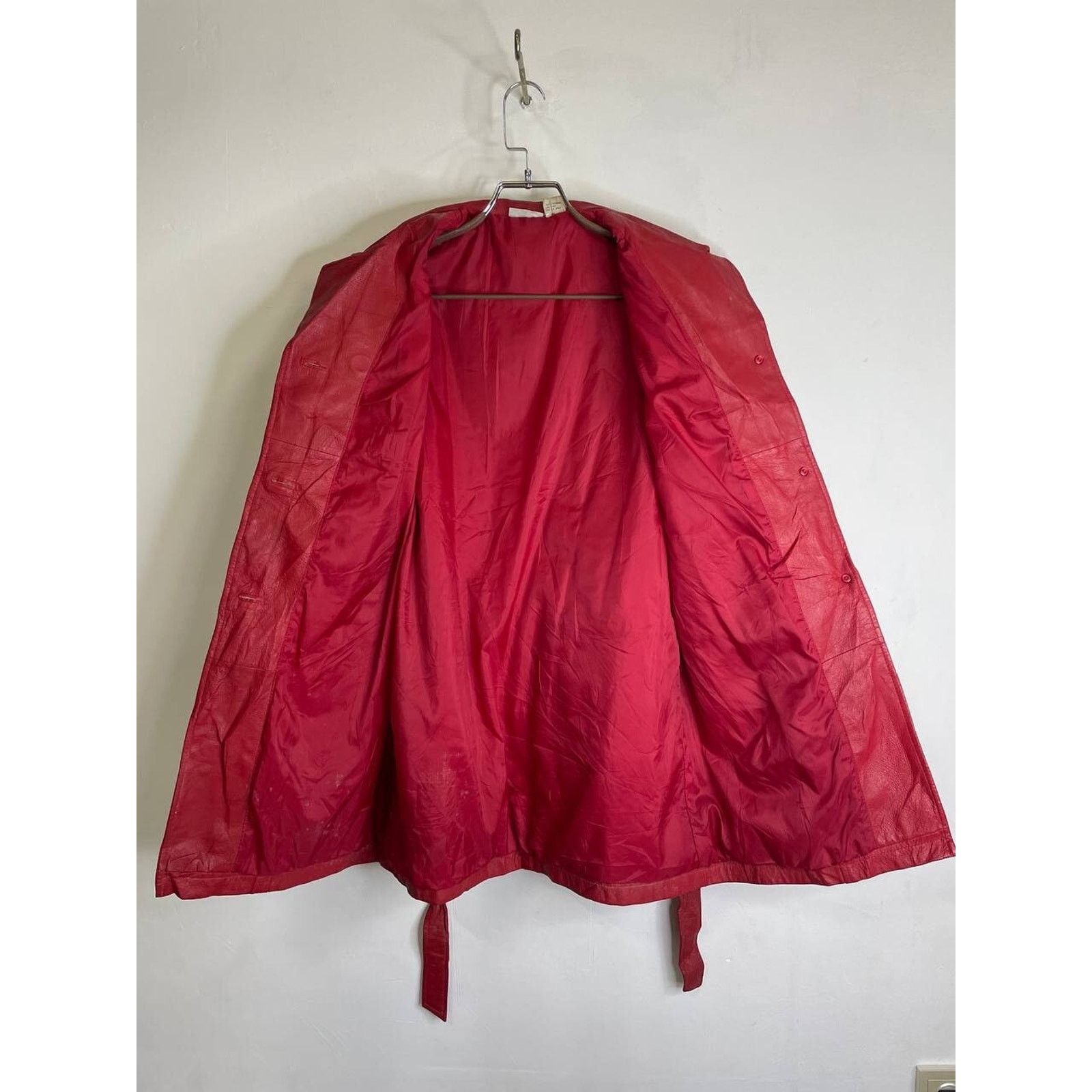 Leather × Vintage Vintage 90s Red Genuine Leather Trench Coat Small Jacket Size S / US 4 / IT 40 - 9 Thumbnail