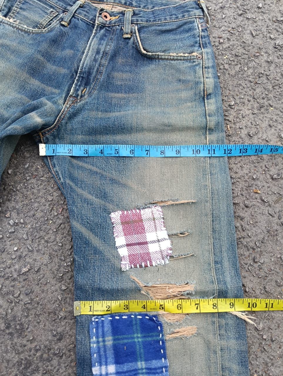 Edwin THRASHED vintage Edwin 505x selvedge patchwork denim. Size US 28 / EU 44 - 4 Thumbnail