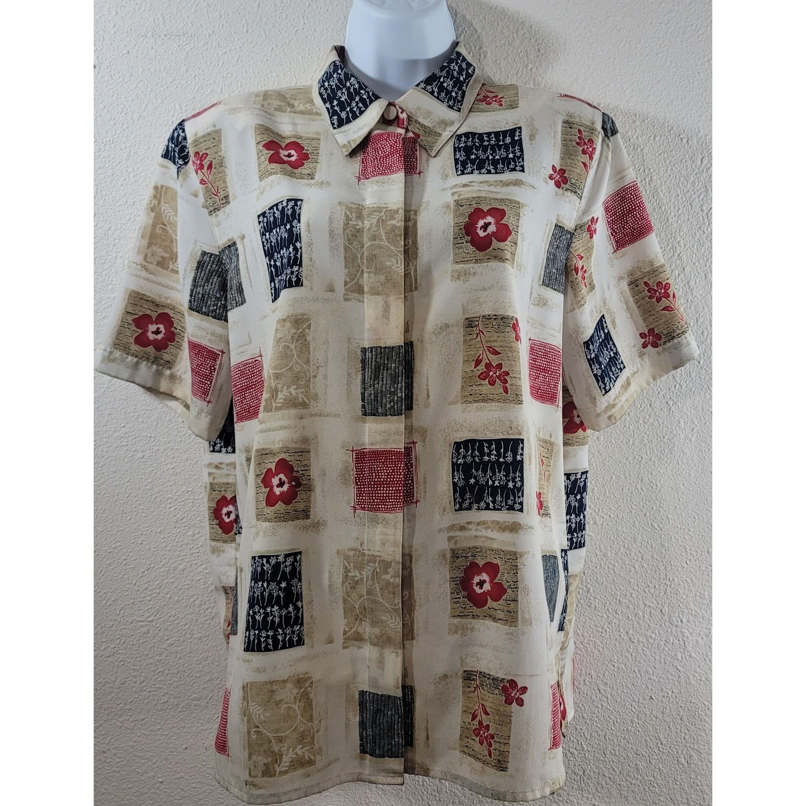 Other VTG Alfred Dunner Beige Blue Red White Floral Button Top 12 Size XL / US 12-14 / IT 48-50 - 1 Thumbnail
