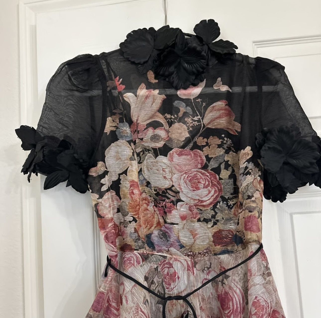 knee length dresses for ladies Zimmermann Luminosity Liftoff Flower Midi Morisot Black Print main image 0