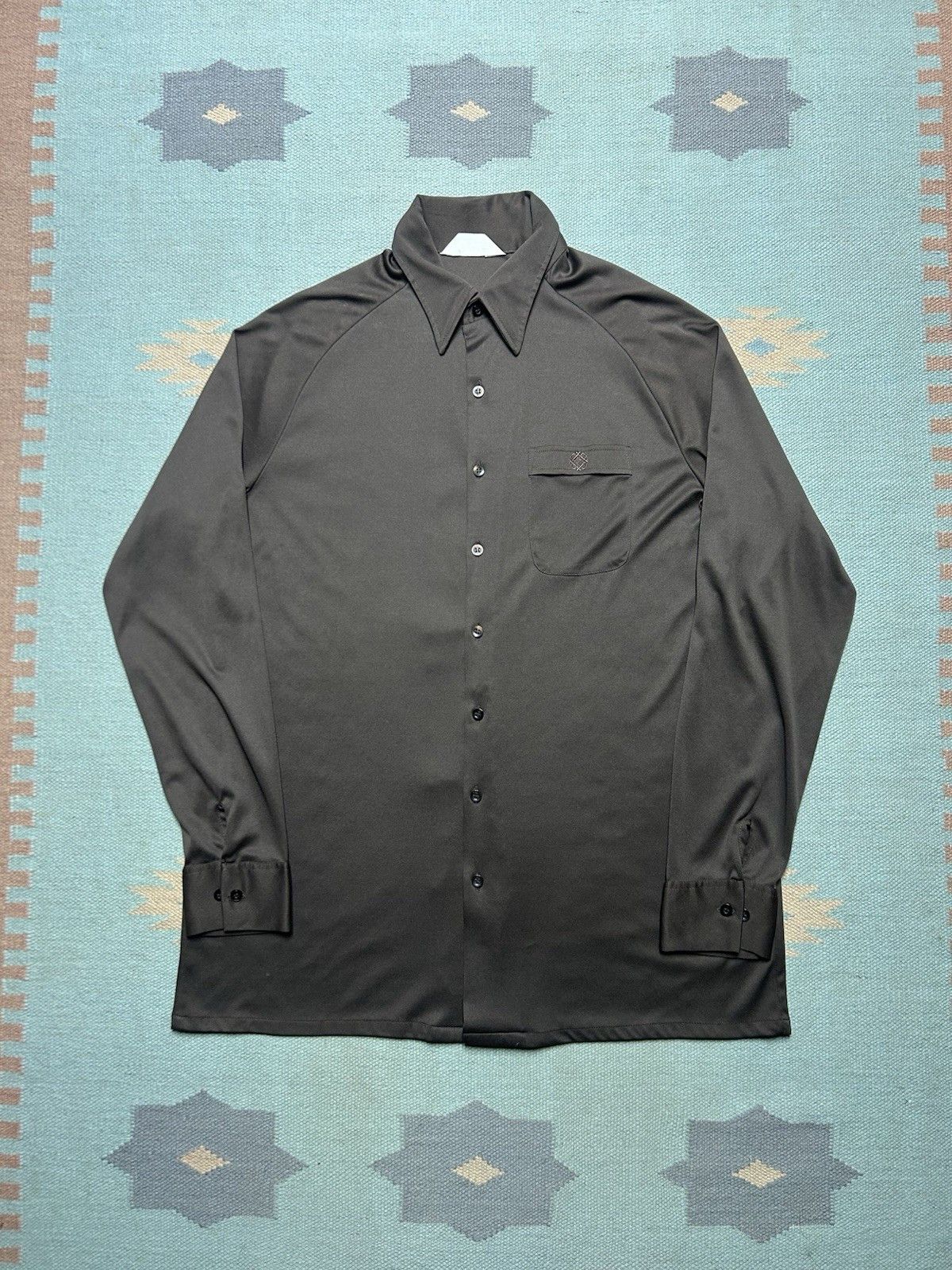 Vintage 70s button shirt polyester California dagger collar XL tall Size US XL / EU 56 / 4 - 1 Thumbnail