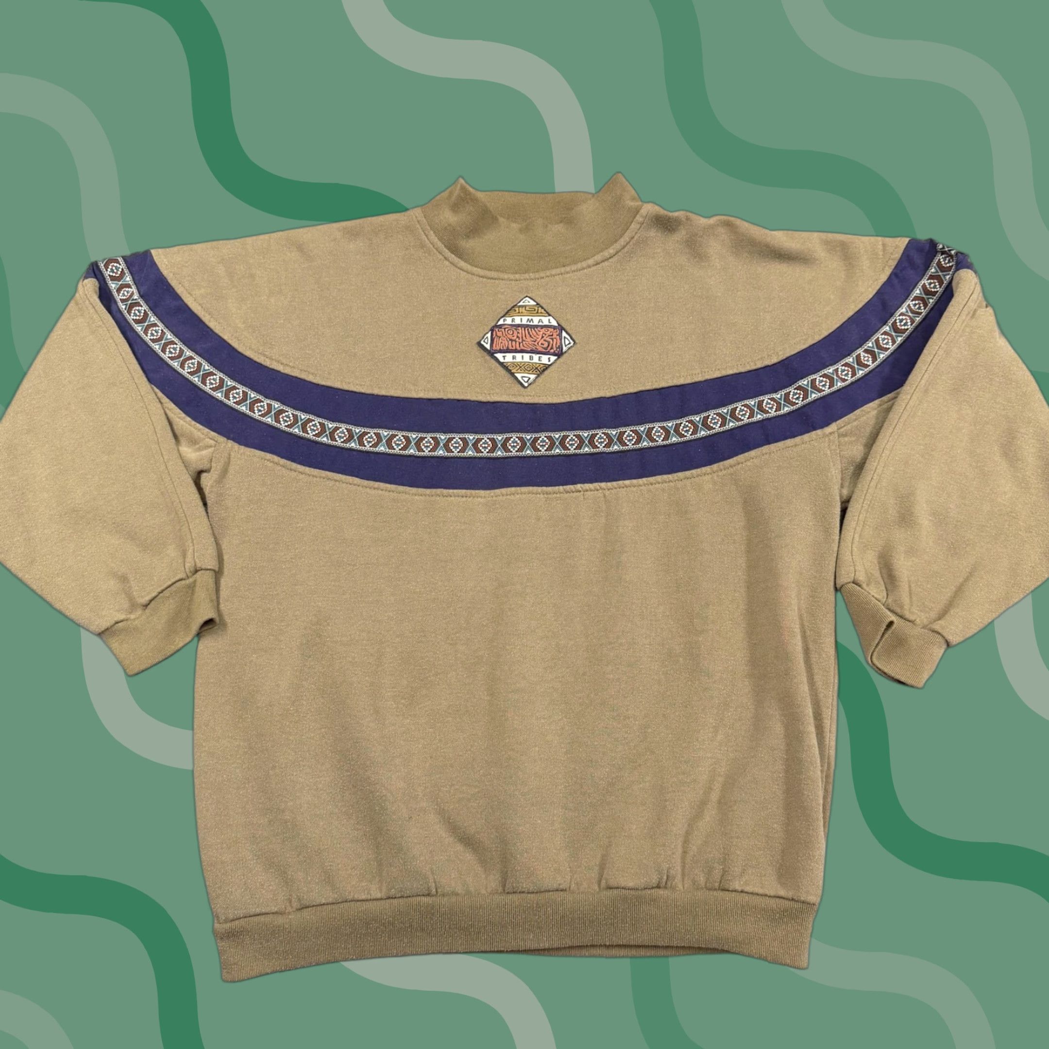 Vintage VINTAGE Gitano Sweatshirt Mens M Beige Fleece Mock Neck Pullover Aztec Tribal Geometric Graphic Print Size US M / EU 48-50 / 2 - 1 Thumbnail