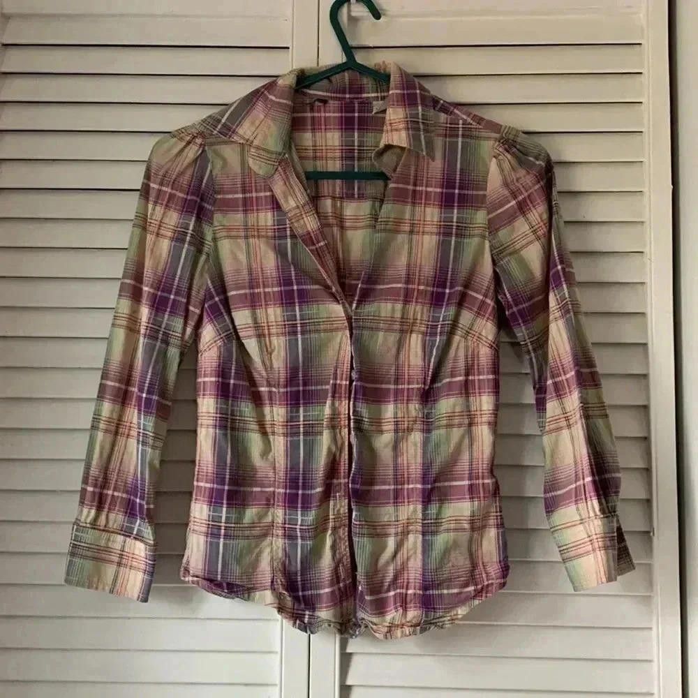 Designer Chic Women's Plaid Button-Up Shirt Size M / US 6-8 / IT 42-44 - 2 Thumbnail