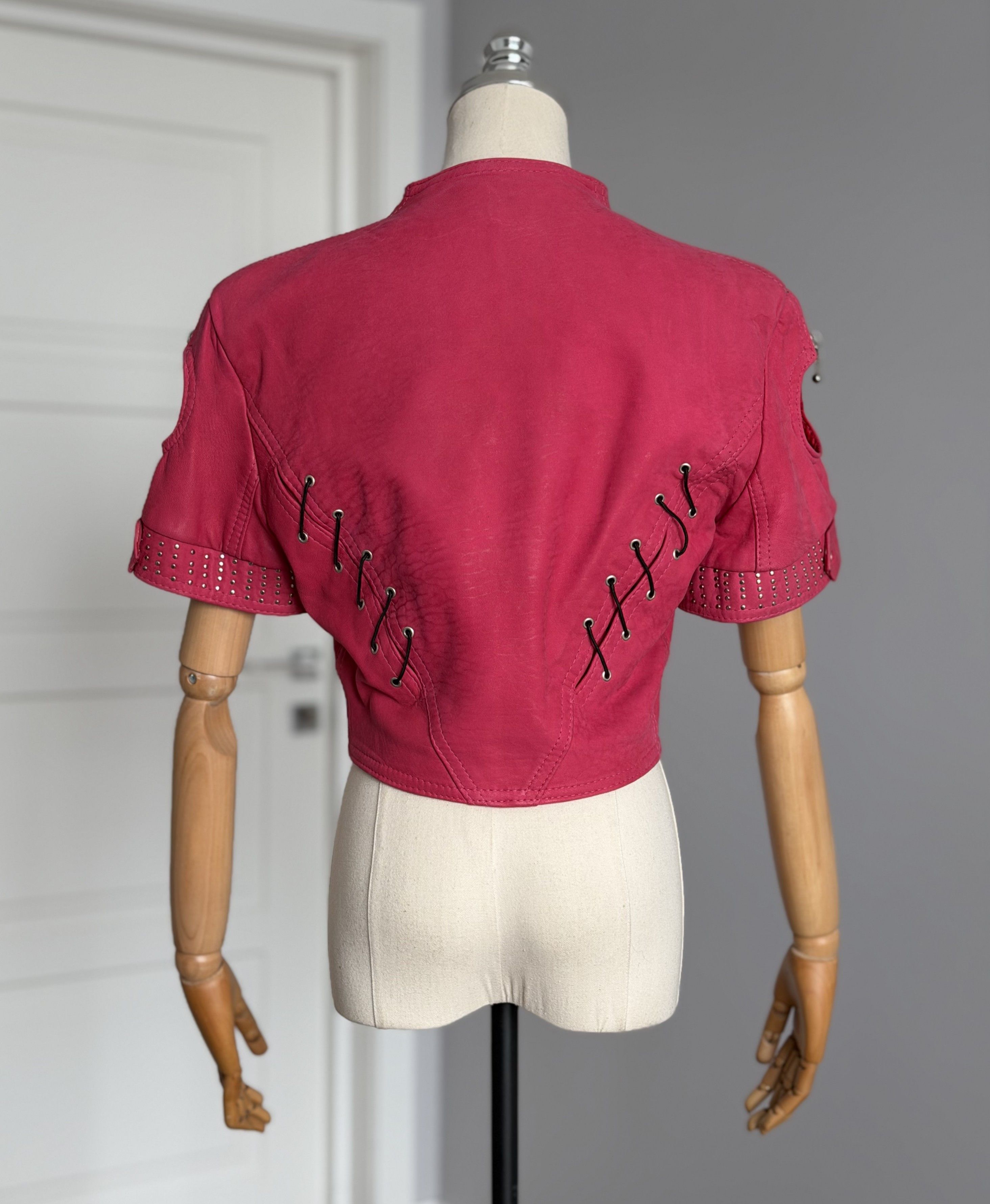 Other DECK HAND by WHITEBOYS Vintage Leather Pink Cropped Jacket Size M / US 6-8 / IT 42-44 - 5 Thumbnail