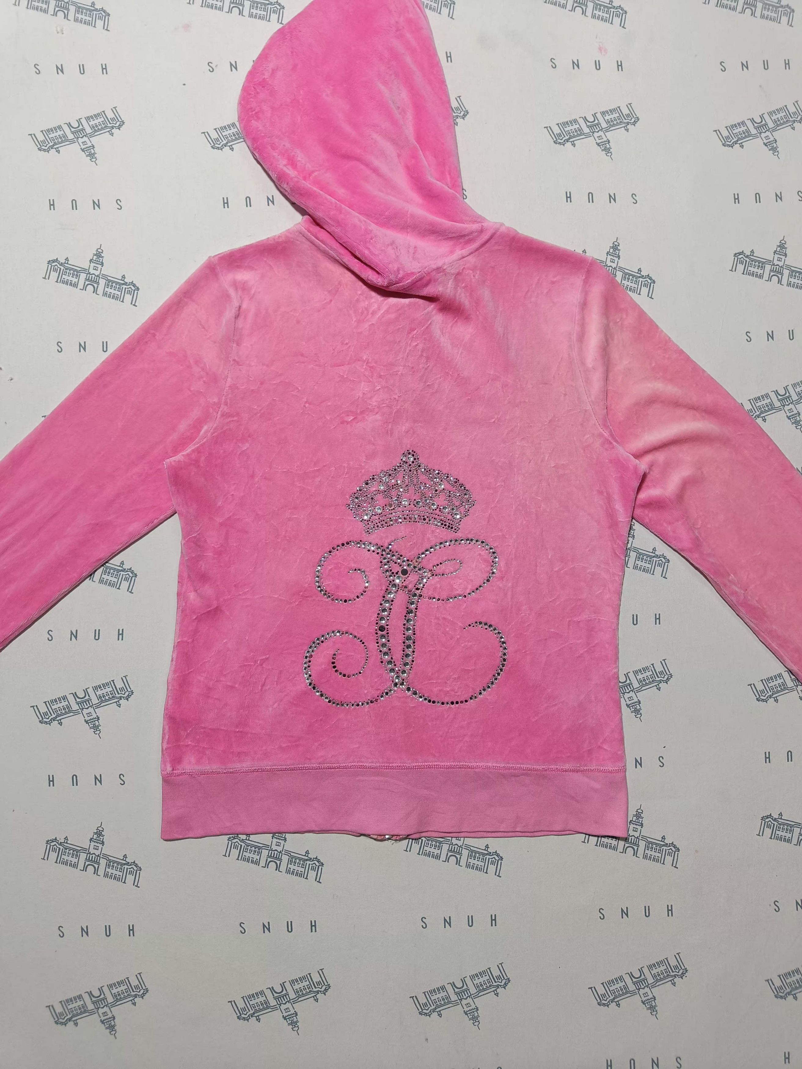 Juicy Couture Vintage JUICY COUTURE Pink Velvet Zipper Hoodie Size L / US 10 / IT 46 - 3 Thumbnail